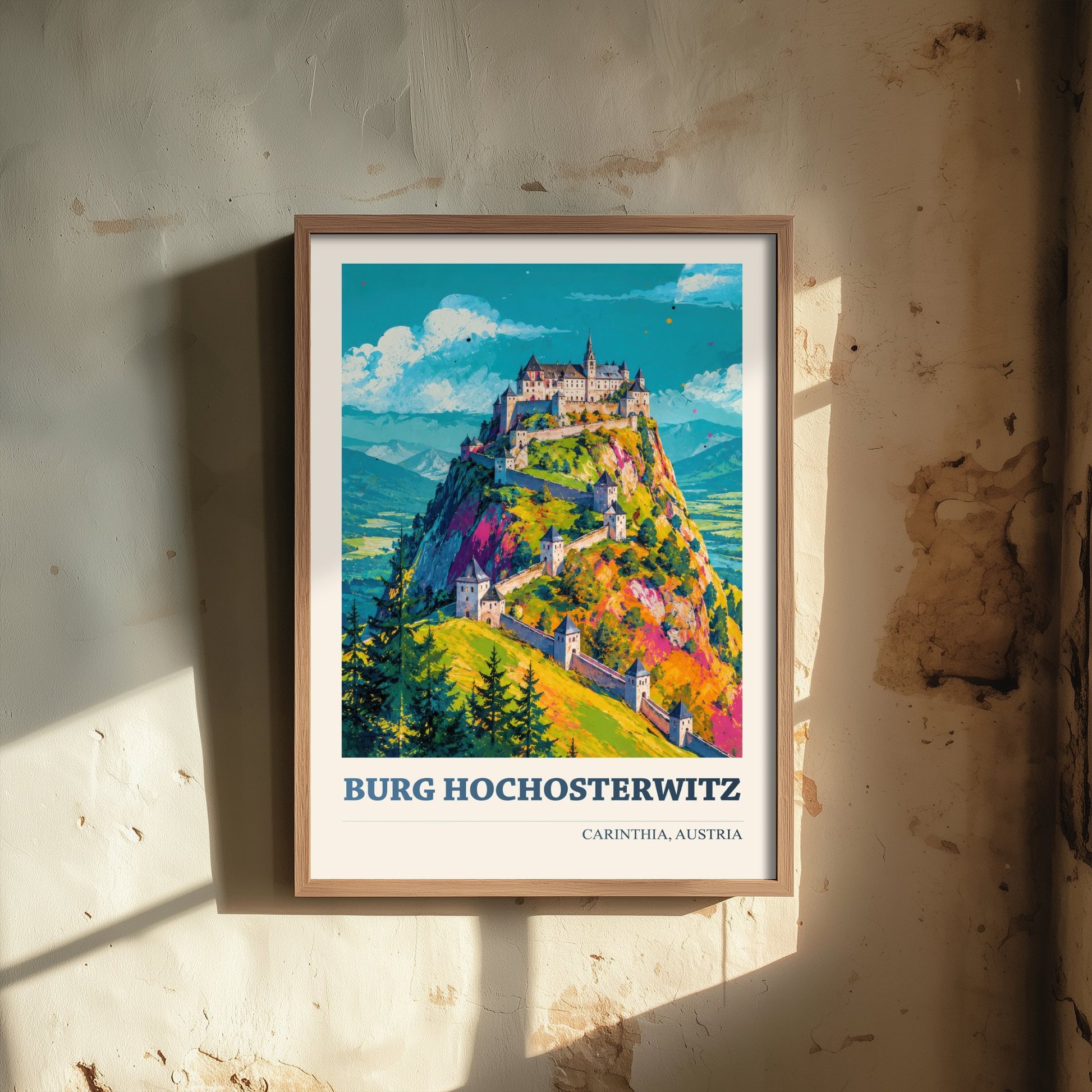 Burg Hochosterwitz Travel Poster - Carinthia Austria Art Print - Castle Painting - Vibrant Hilltop V1 2/3