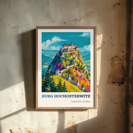 Burg Hochosterwitz Travel Poster - Carinthia Austria Art Print - Castle Painting - Vibrant Hilltop V1 2/3
