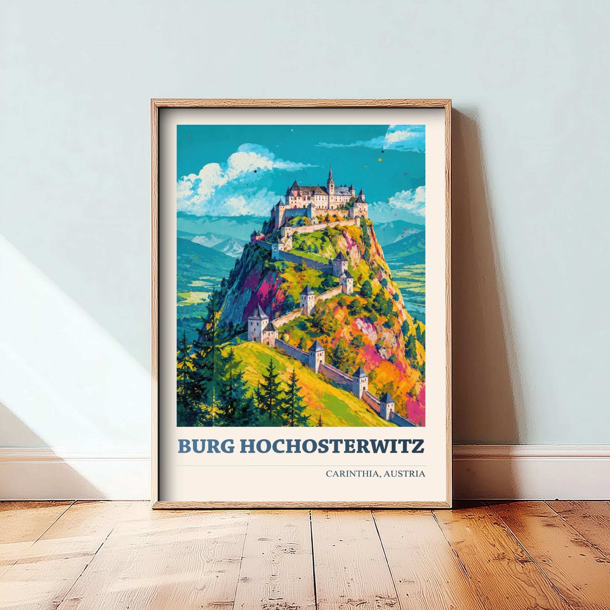 Burg Hochosterwitz Travel Poster - Carinthia Austria Art Print - Castle Painting - Vibrant Hilltop V1 2/3