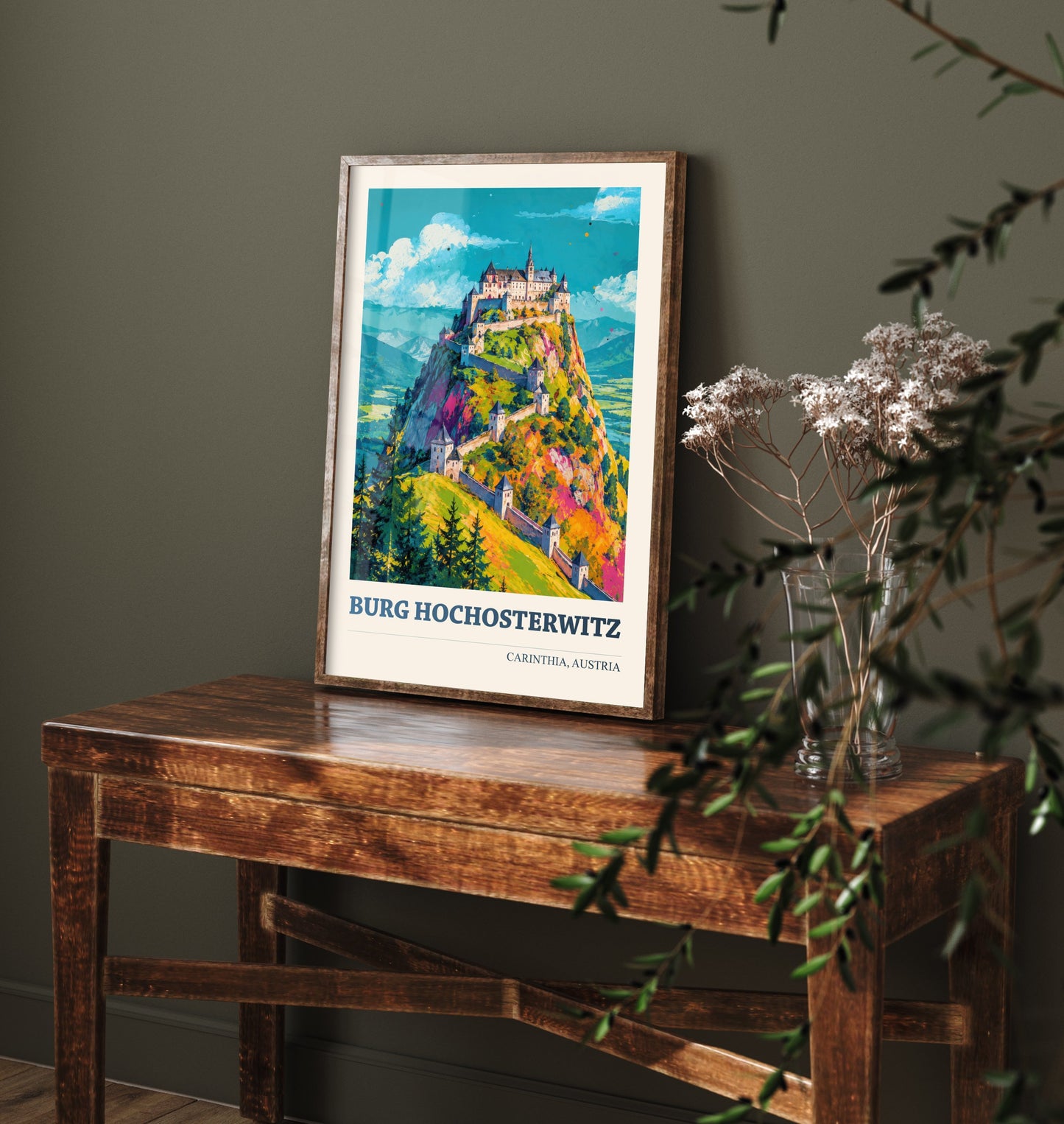 Burg Hochosterwitz Travel Poster - Carinthia Austria Art Print - Castle Painting - Vibrant Hilltop V1 2/3
