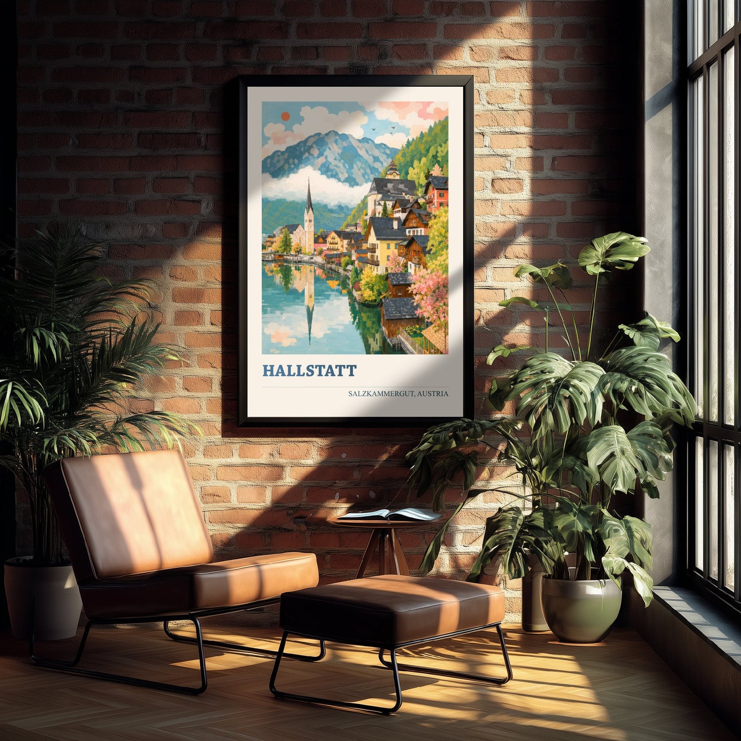Hallstatt Travel Poster - Salzkammergut Austria Art Print - Lakeside Village Painting - Vibrant Alps V1 3/3