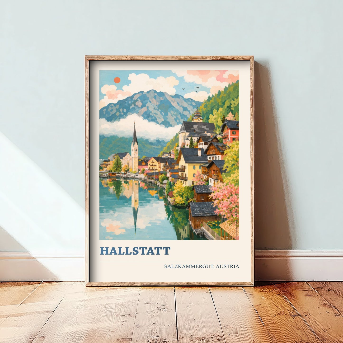 Hallstatt Travel Poster - Salzkammergut Austria Art Print - Lakeside Village Painting - Vibrant Alps V1 3/3