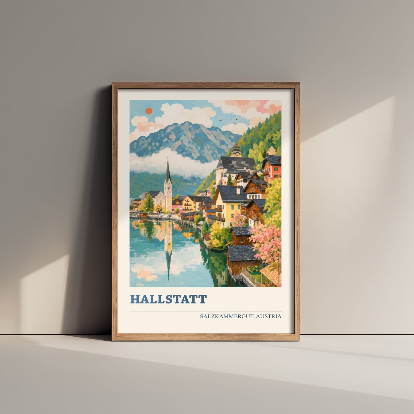 Hallstatt Travel Poster - Salzkammergut Austria Art Print - Lakeside Village Painting - Vibrant Alps V1 3/3