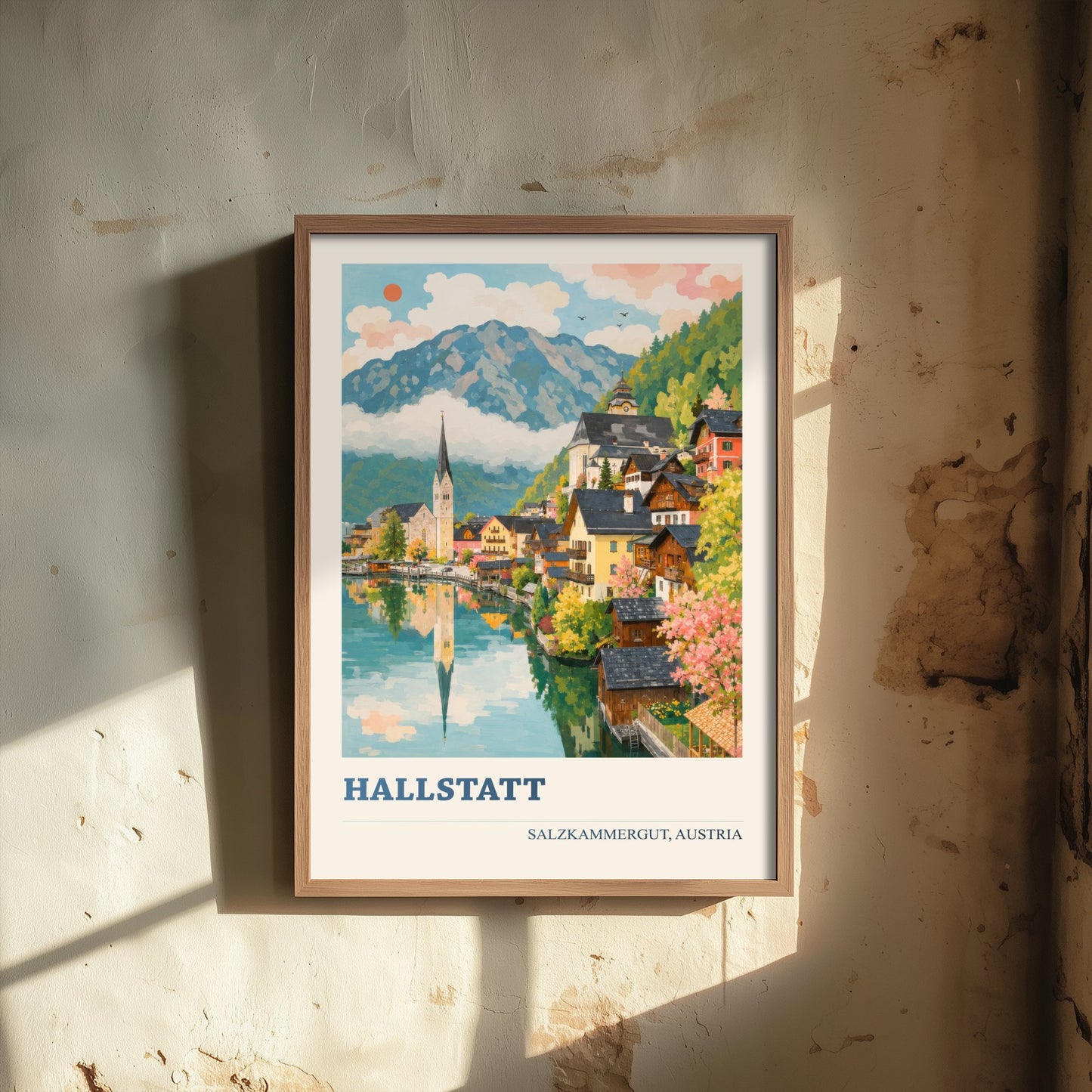 Hallstatt Travel Poster - Salzkammergut Austria Art Print - Lakeside Village Painting - Vibrant Alps V1 3/3