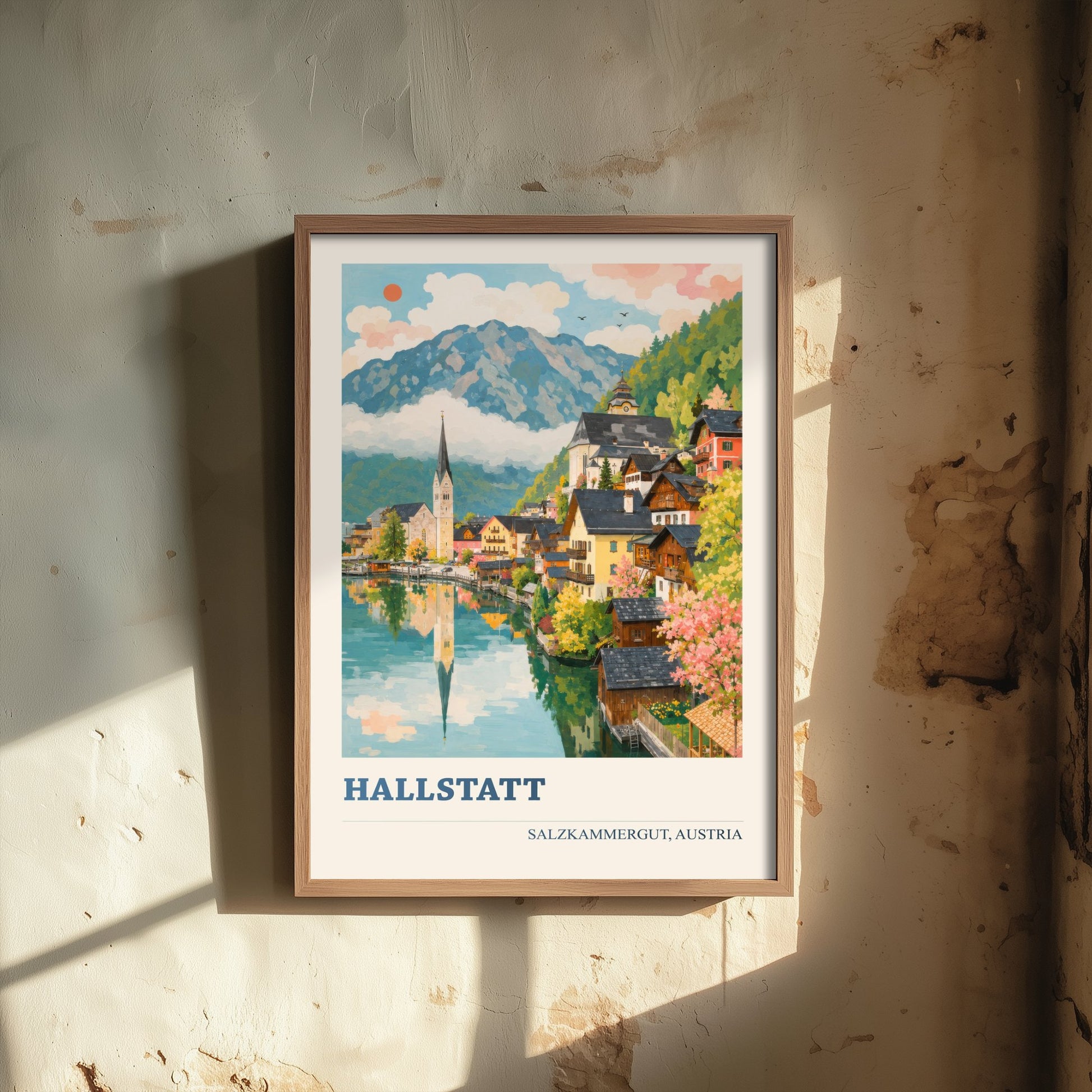 Hallstatt Travel Poster - Salzkammergut Austria Art Print - Lakeside Village Painting - Vibrant Alps V1 3/3