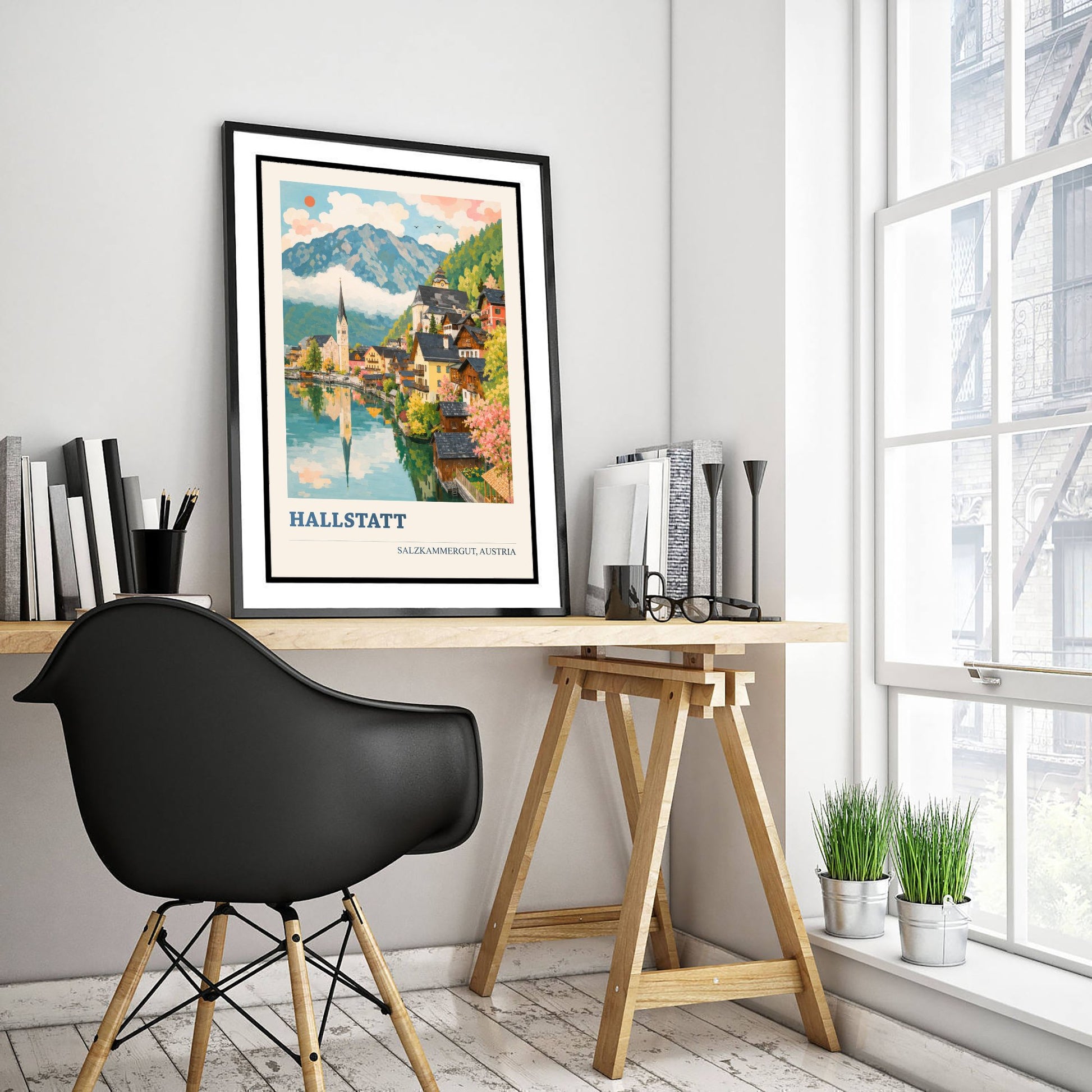 Hallstatt Travel Poster - Salzkammergut Austria Art Print - Lakeside Village Painting - Vibrant Alps V1 3/3