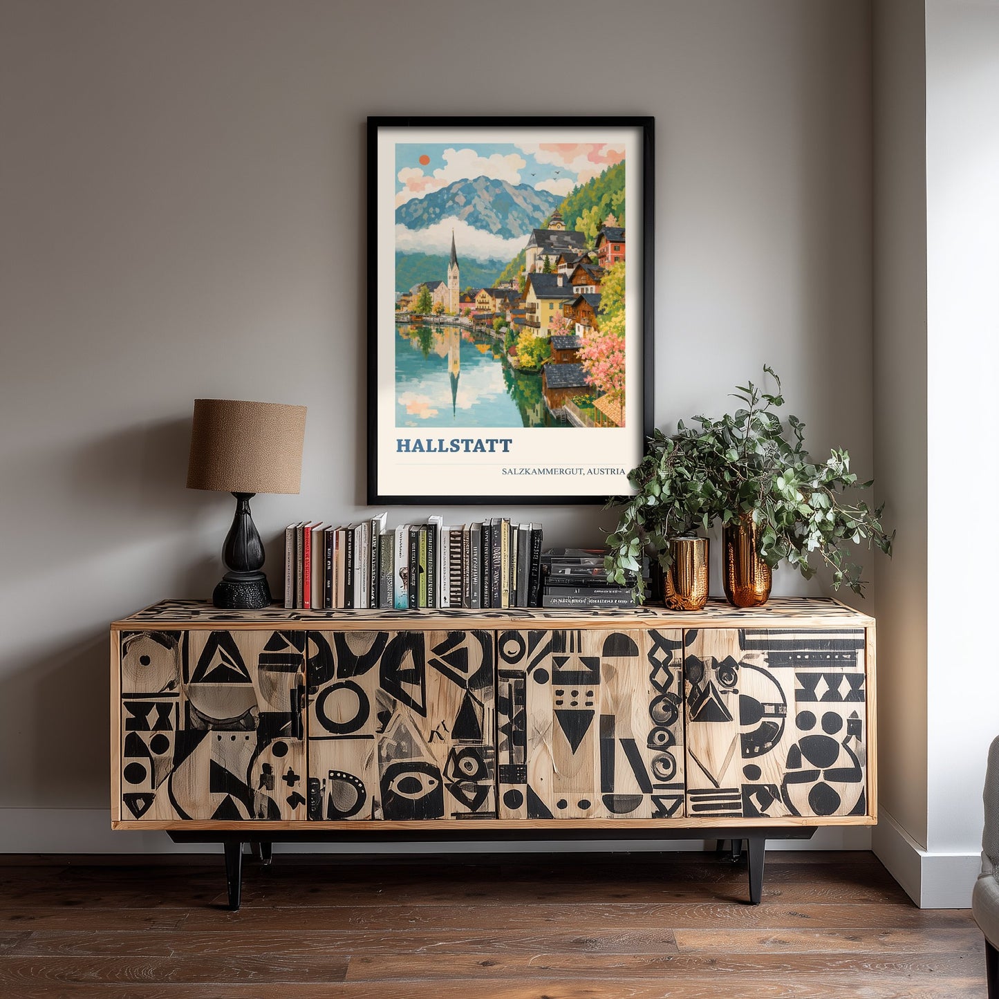 Hallstatt Travel Poster - Salzkammergut Austria Art Print - Lakeside Village Painting - Vibrant Alps V1 3/3