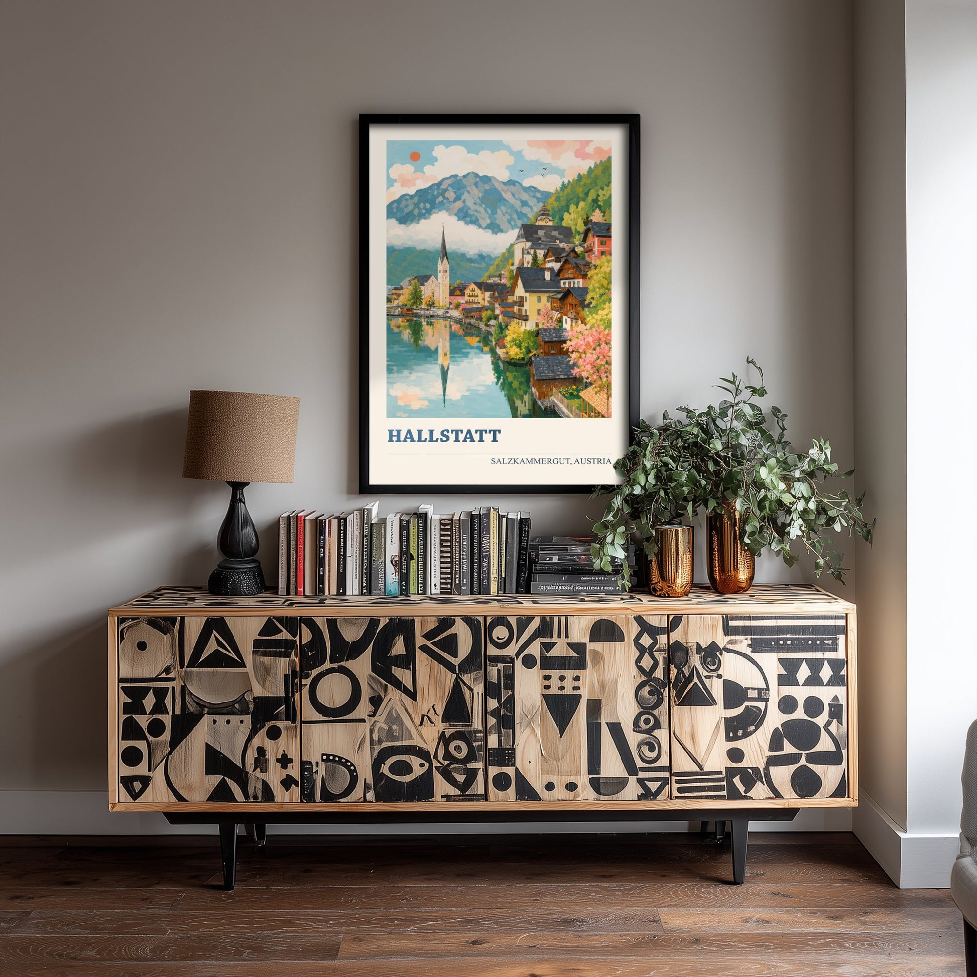 Hallstatt Travel Poster - Salzkammergut Austria Art Print - Lakeside Village Painting - Vibrant Alps V1 3/3