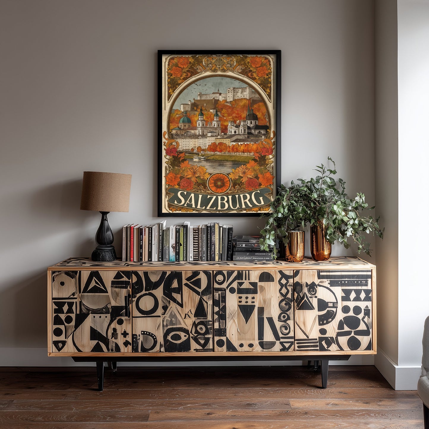 Salzburg Art Nouveau Travel Poster - Austria Art Print - Vintage City Illustration - Autumn Floral Cityscape 2/3