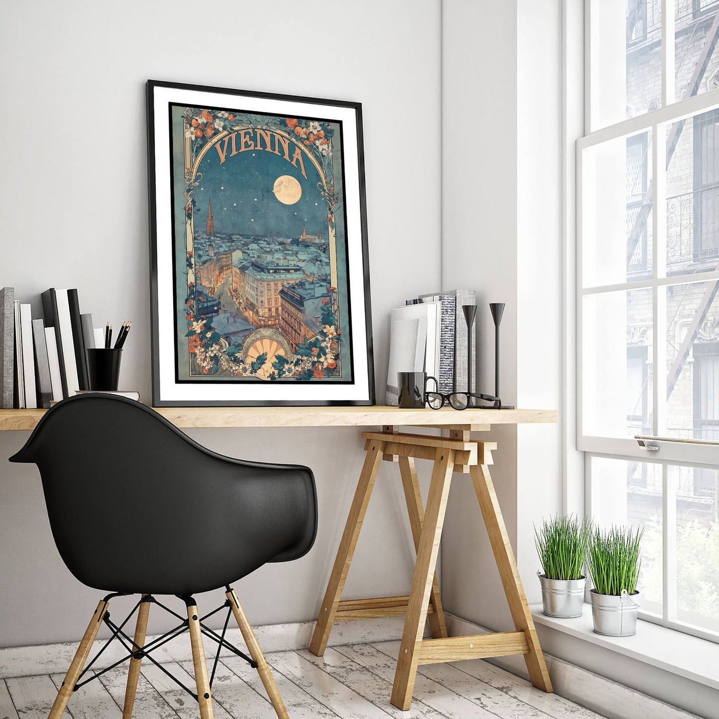 Vienna Art Nouveau Travel Poster - Austria Art Print - Vintage Night City Illustration - Ornate Moonlit Skyline 3/3