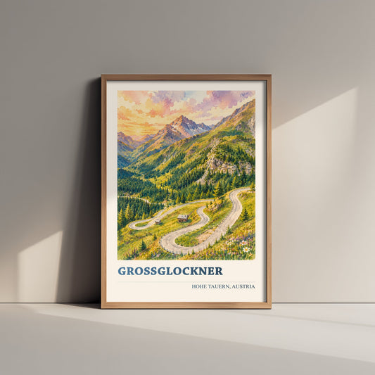 Grossglockner Travel Poster - Hohe Tauern Austria Art Print - Alpine Road Painting - Vibrant Mountains V2 1/3