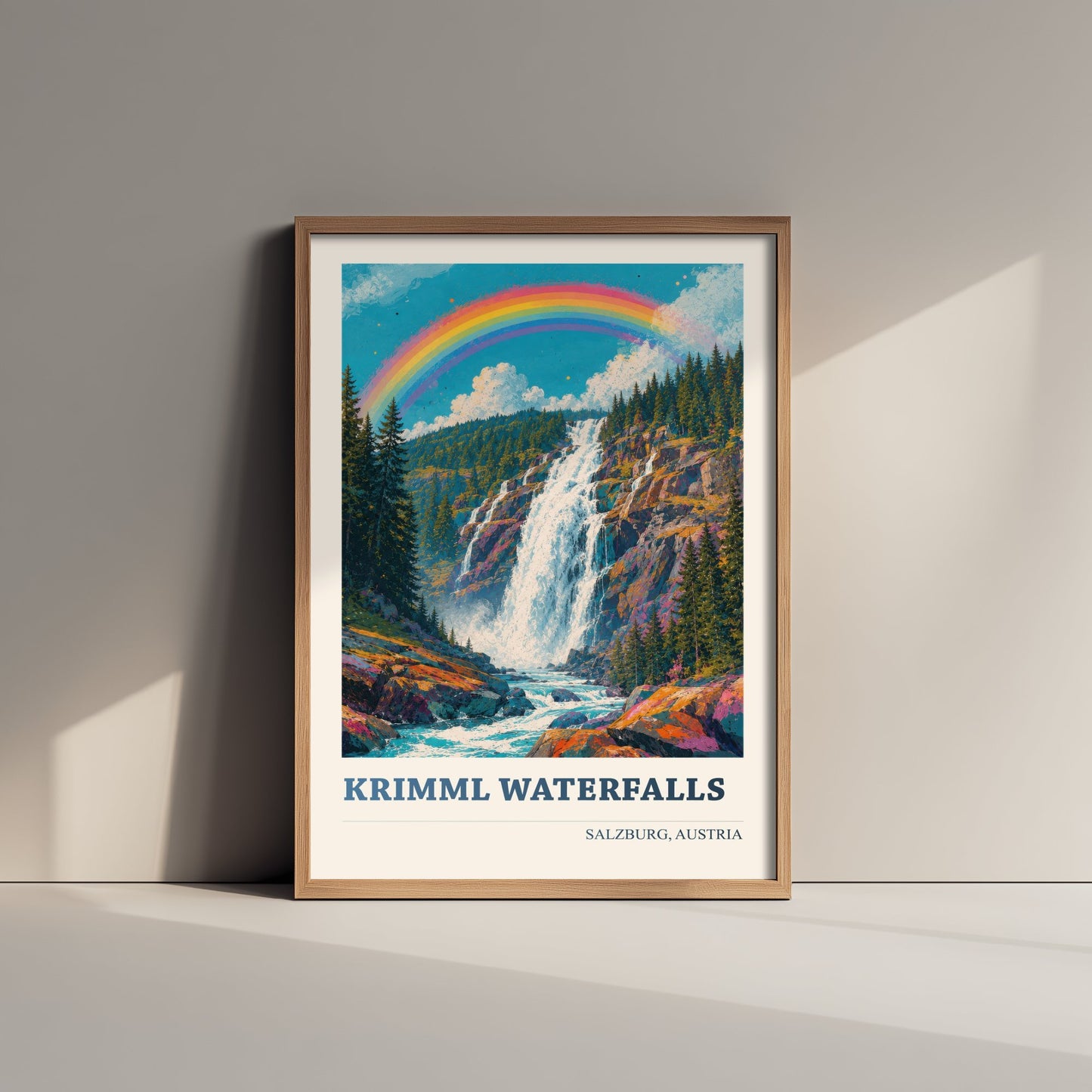 Krimml Waterfalls Travel Poster - Salzburg Austria Art Print - Alpine Painting - Vibrant Rainbow Falls V2 2/3