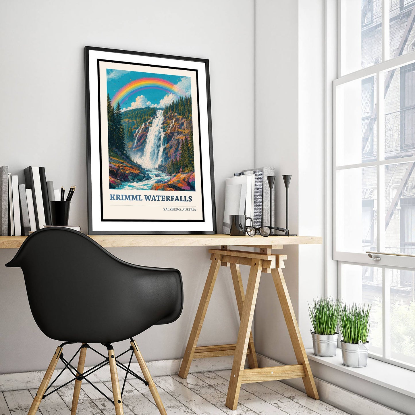 Krimml Waterfalls Travel Poster - Salzburg Austria Art Print - Alpine Painting - Vibrant Rainbow Falls V2 2/3