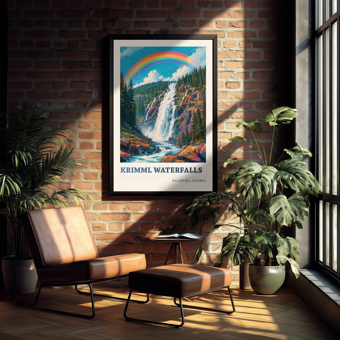 Krimml Waterfalls Travel Poster - Salzburg Austria Art Print - Alpine Painting - Vibrant Rainbow Falls V2 2/3