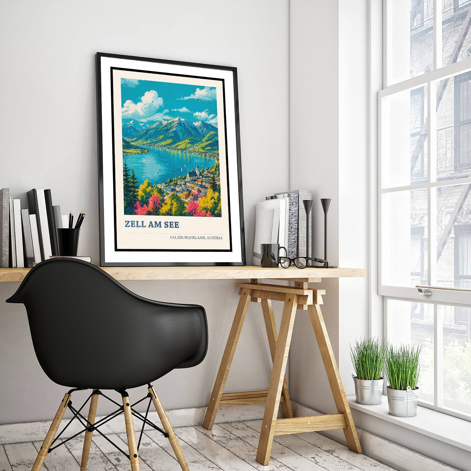 Zell am See Travel Poster - Salzburgerland Austria Art Print - Alpine Lake Painting - Vibrant Town V2 3/3