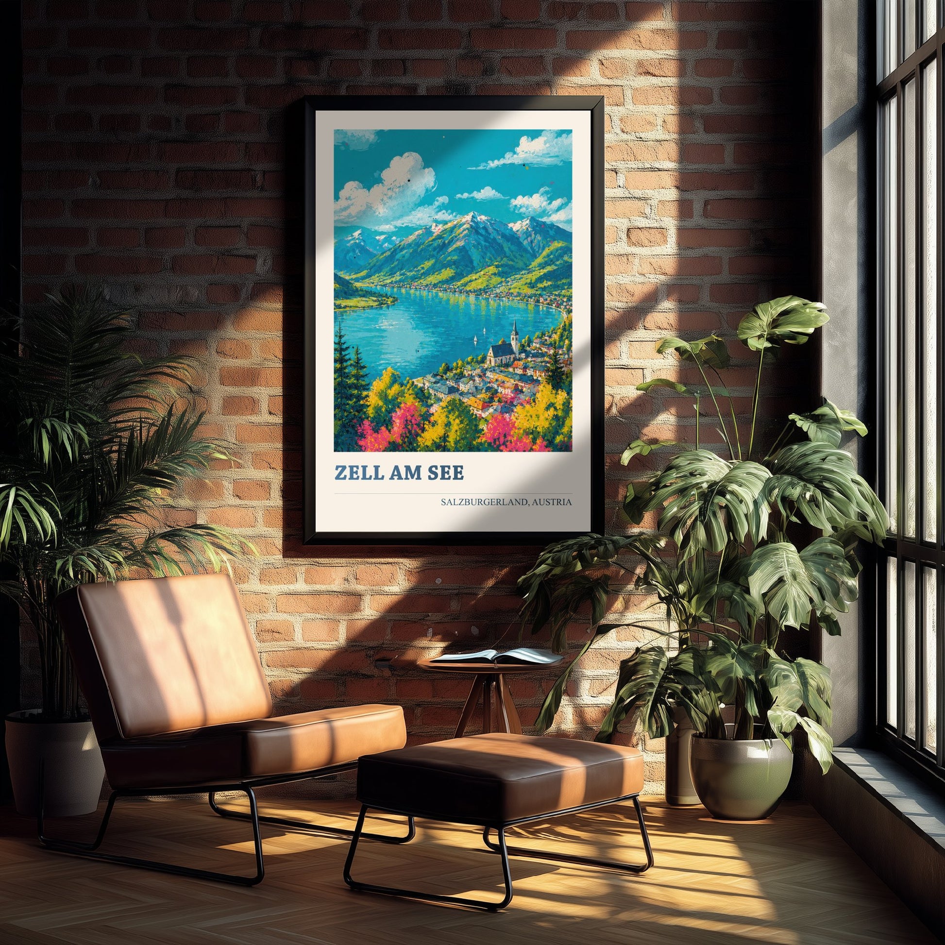Zell am See Travel Poster - Salzburgerland Austria Art Print - Alpine Lake Painting - Vibrant Town V2 3/3