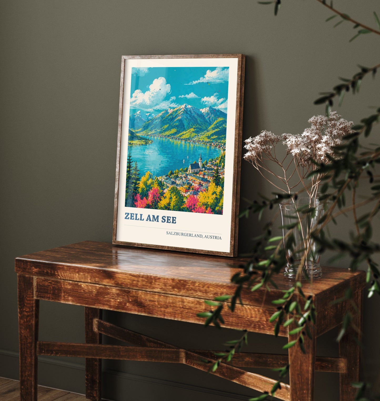 Zell am See Travel Poster - Salzburgerland Austria Art Print - Alpine Lake Painting - Vibrant Town V2 3/3