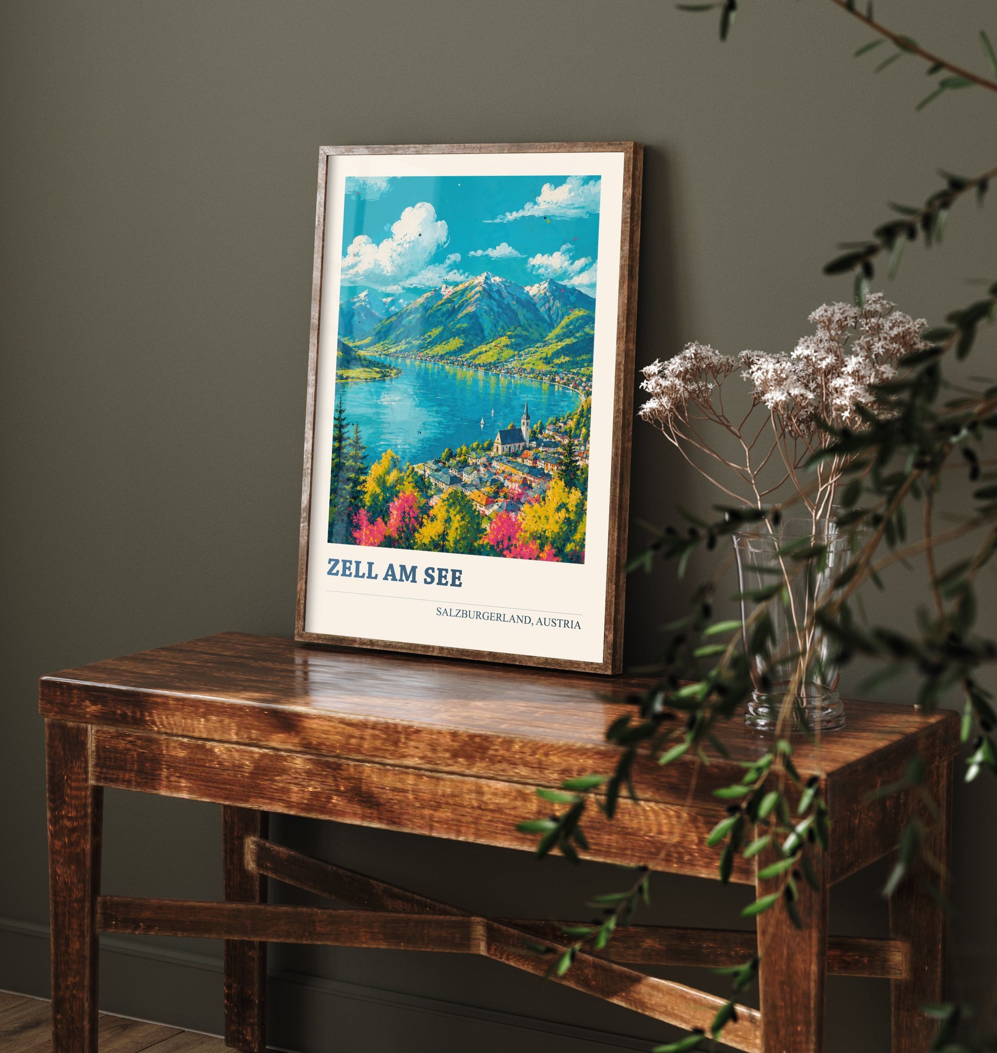 Zell am See Travel Poster - Salzburgerland Austria Art Print - Alpine Lake Painting - Vibrant Town V2 3/3