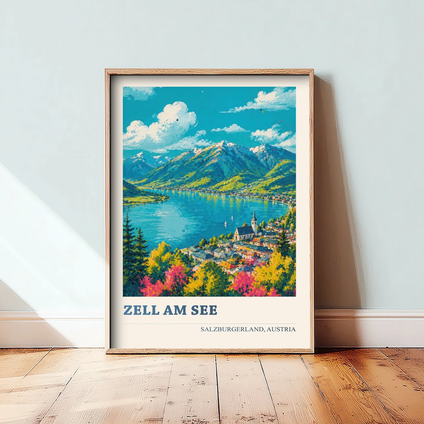 Zell am See Travel Poster - Salzburgerland Austria Art Print - Alpine Lake Painting - Vibrant Town V2 3/3