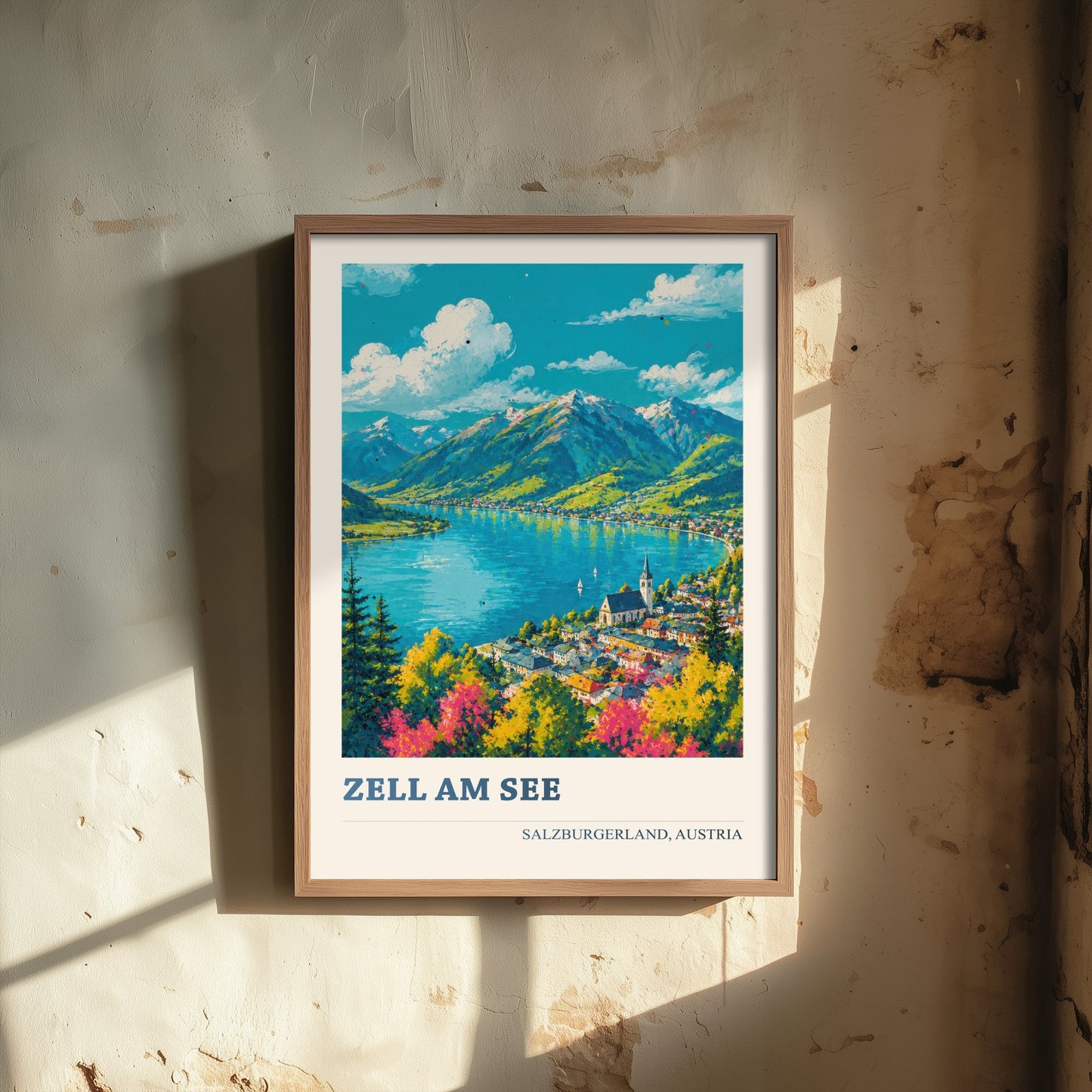 Zell am See Travel Poster - Salzburgerland Austria Art Print - Alpine Lake Painting - Vibrant Town V2 3/3