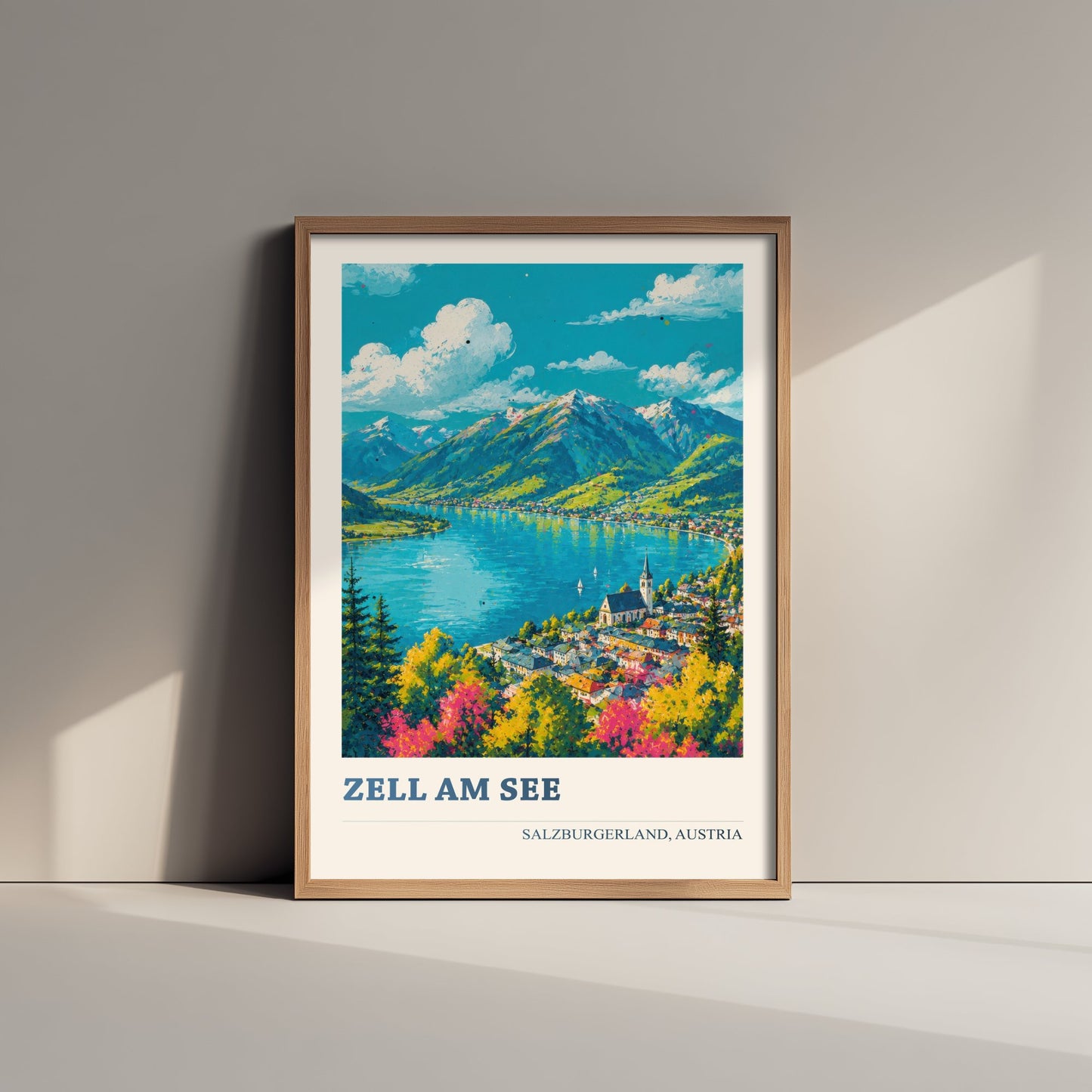 Zell am See Travel Poster - Salzburgerland Austria Art Print - Alpine Lake Painting - Vibrant Town V2 3/3