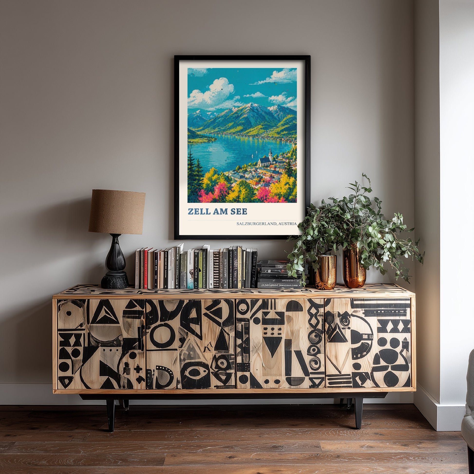 Zell am See Travel Poster - Salzburgerland Austria Art Print - Alpine Lake Painting - Vibrant Town V2 3/3