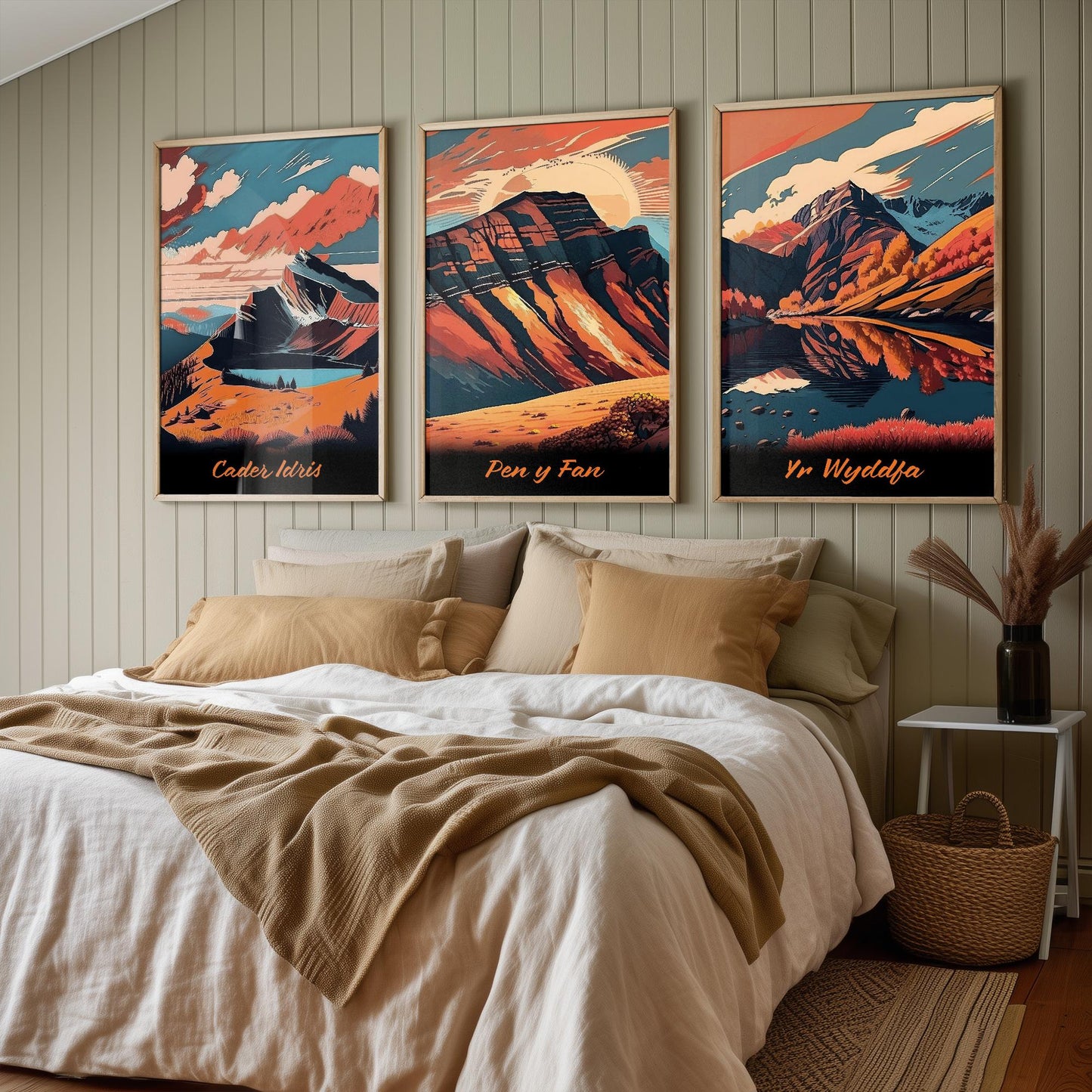 Set of Three Welsh Mountains in Autumn Travel Posters (Welsh Names) - Set of 3 Cader Idris, Pen y Fan, Yr Wyddfa, Paintings Wall Art Print