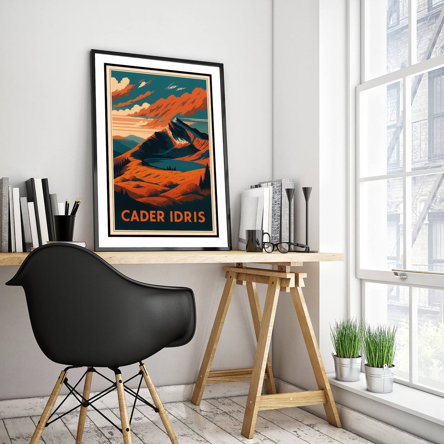 Cader Idris Wales Travel Poster - Autumn Mountain Art Print - Retro Landscape Illustration - Welsh Peaks V2 1/3