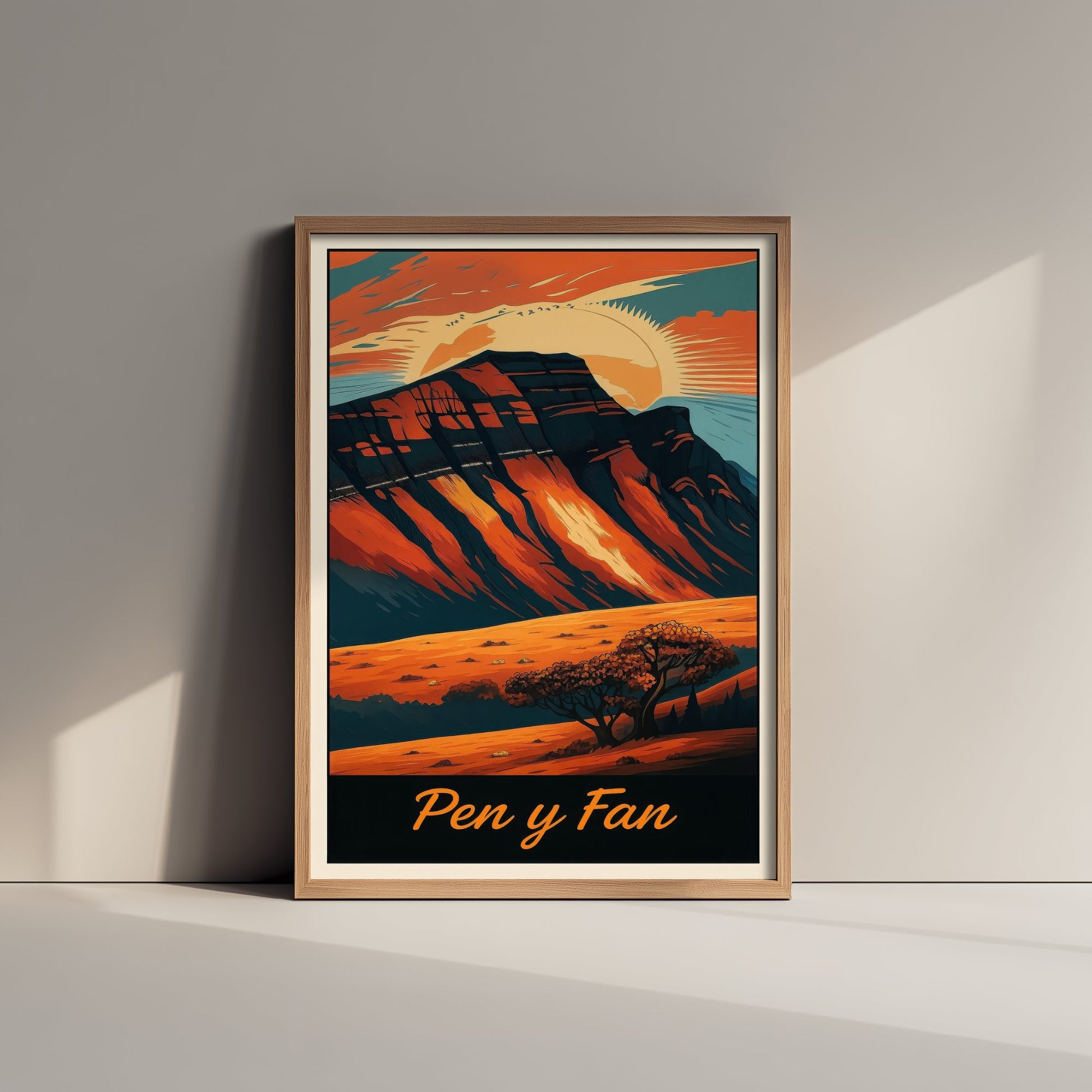 Pen y Fan Wales Travel Poster - Autumn Mountain Art Print - Retro Landscape Illustration - Brecon Beacons V2 2/3