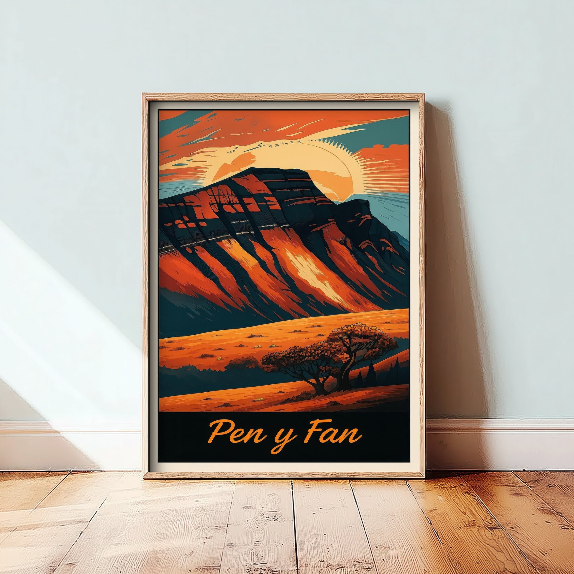 Pen y Fan Wales Travel Poster - Autumn Mountain Art Print - Retro Landscape Illustration - Brecon Beacons V2 2/3
