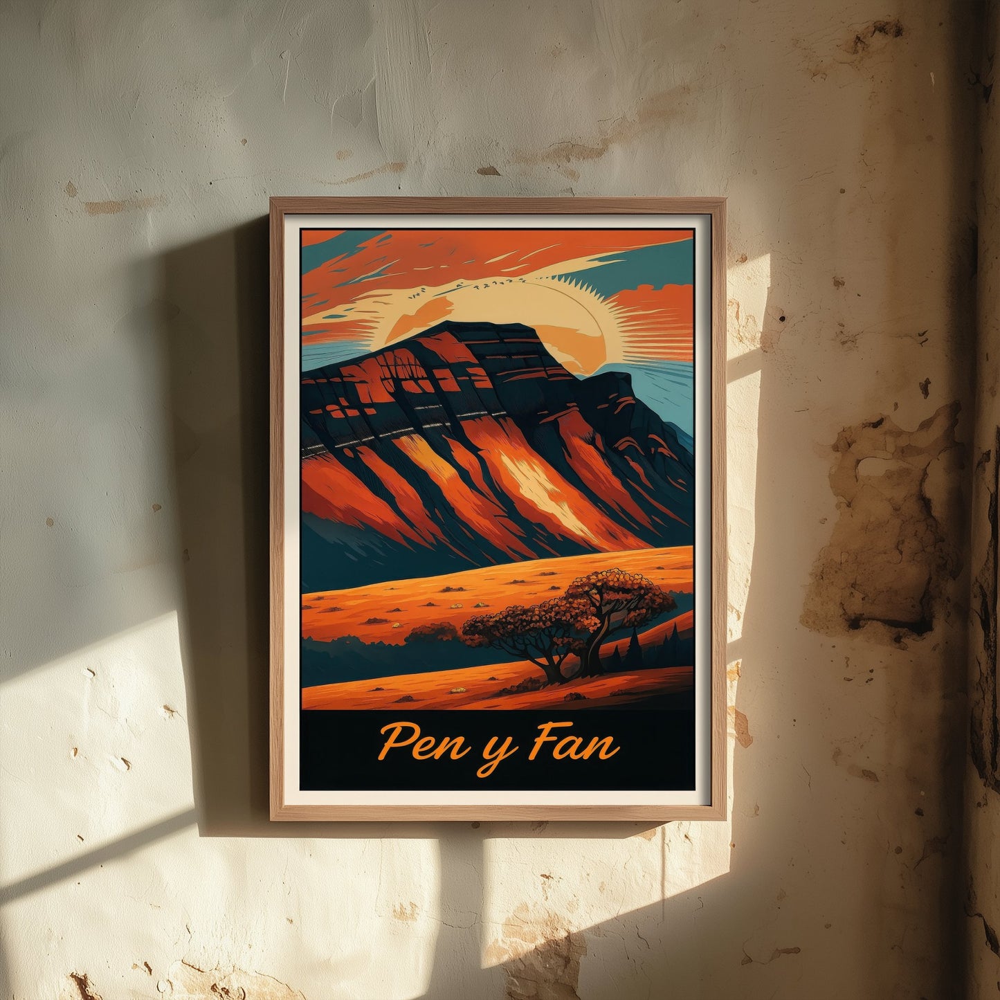 Pen y Fan Wales Travel Poster - Autumn Mountain Art Print - Retro Landscape Illustration - Brecon Beacons V2 2/3