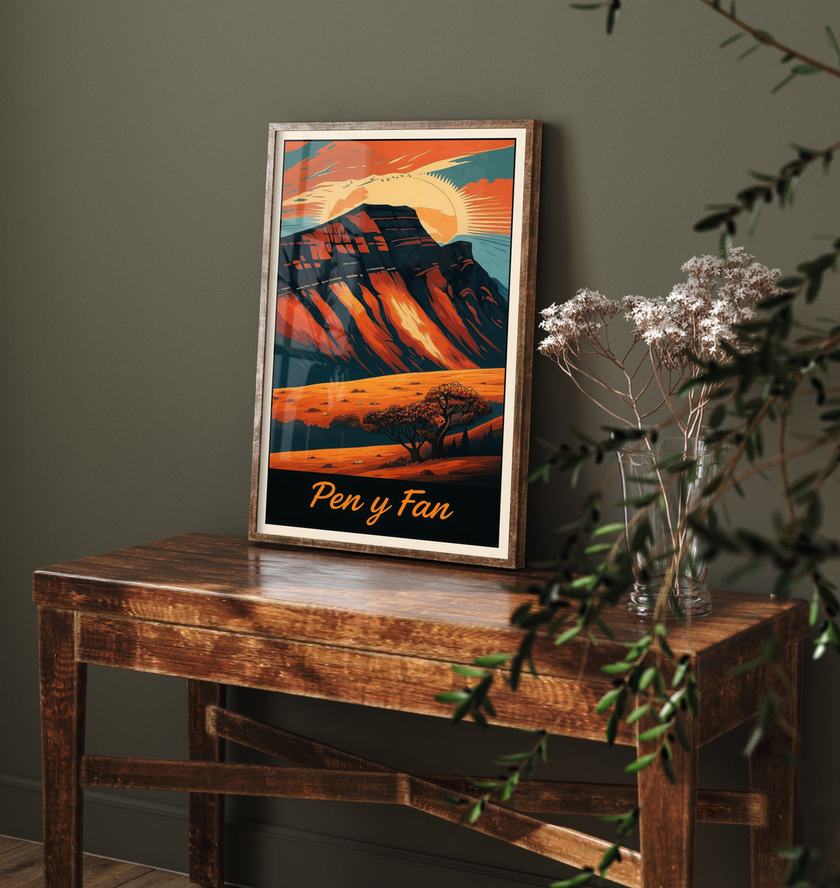 Pen y Fan Wales Travel Poster - Autumn Mountain Art Print - Retro Landscape Illustration - Brecon Beacons V2 2/3