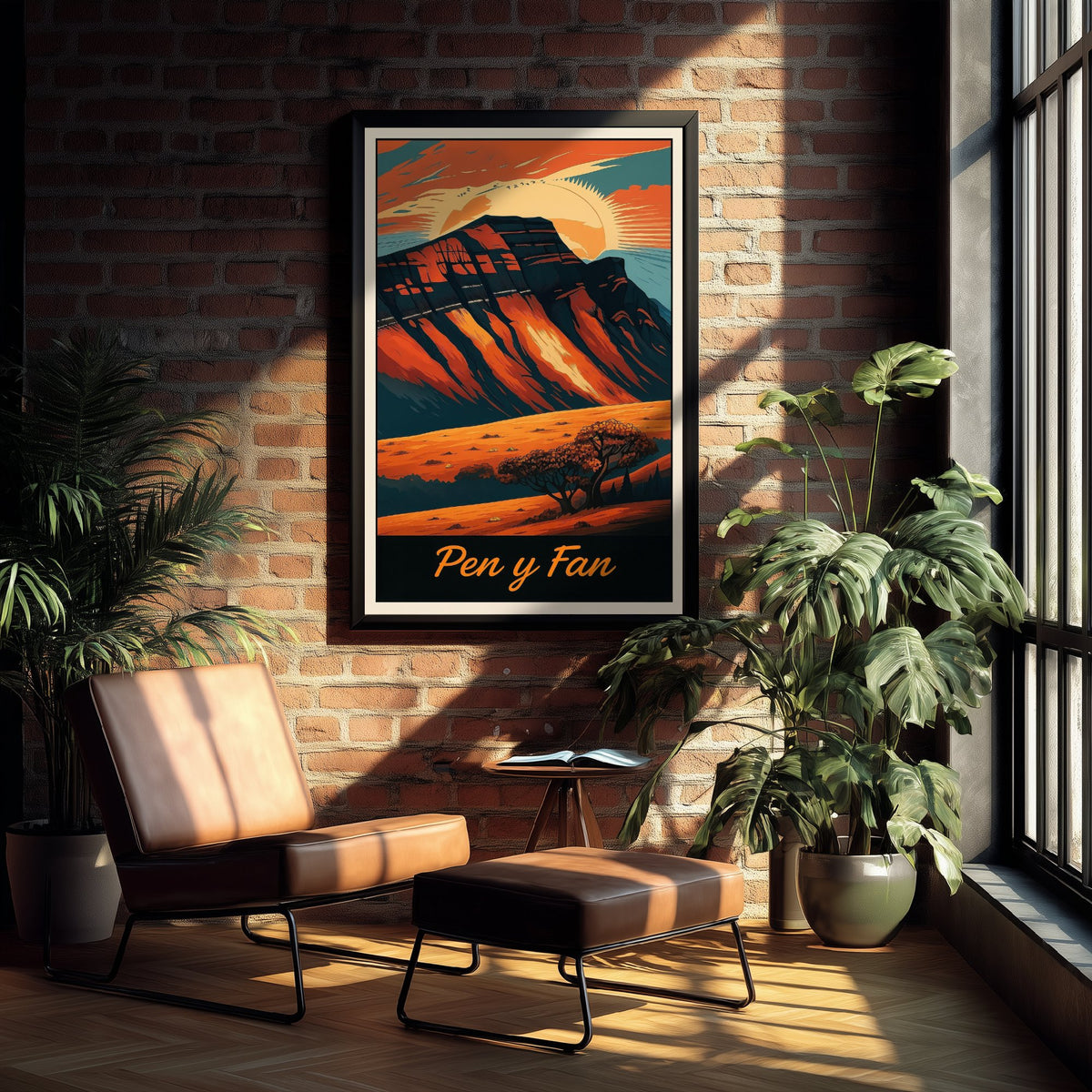 Pen y Fan Wales Travel Poster - Autumn Mountain Art Print - Retro Landscape Illustration - Brecon Beacons V2 2/3