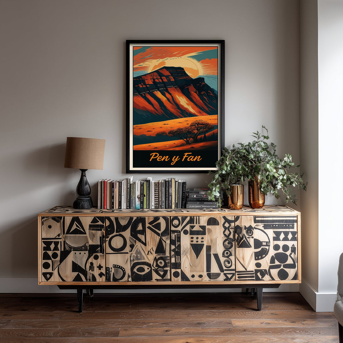 Pen y Fan Wales Travel Poster - Autumn Mountain Art Print - Retro Landscape Illustration - Brecon Beacons V2 2/3