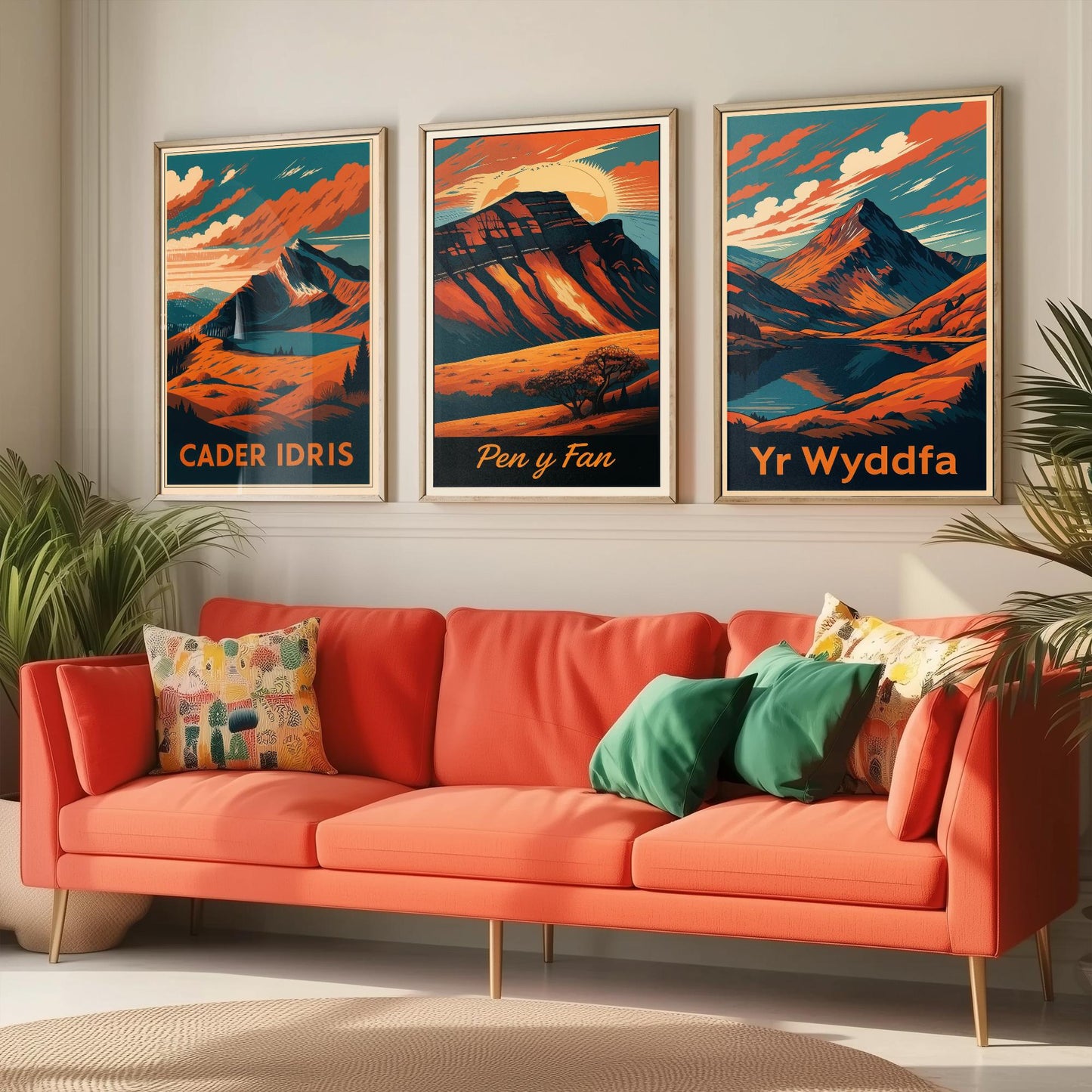 Set of Three Wales Peaks Travel Posters - Cader Idris, Pen y Fan, Yr Wyddfa - 3 Vintage Border Autumn Art Prints - Painting V2