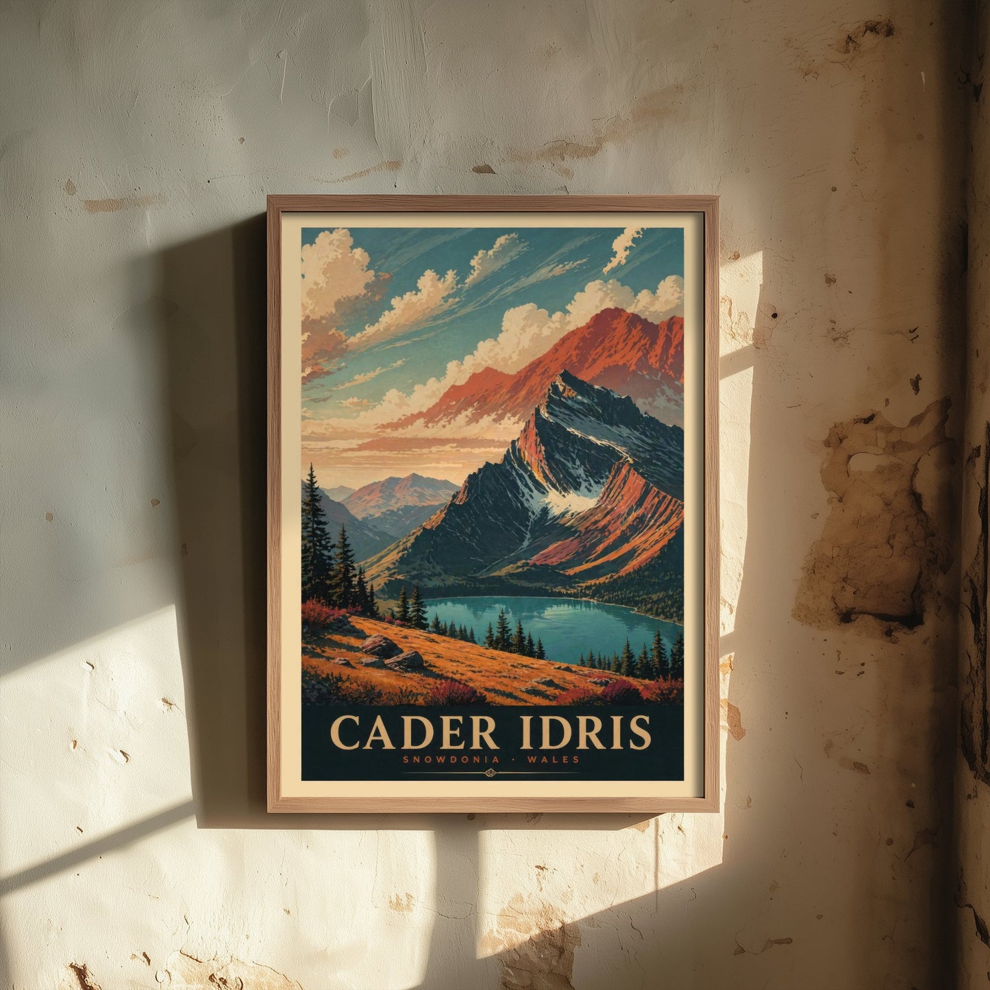 Cader Idris Travel Poster - Snowdonia Wales Art Print - Vintage Mountain Illustration - Autumn Welsh Landscape V3 1/3