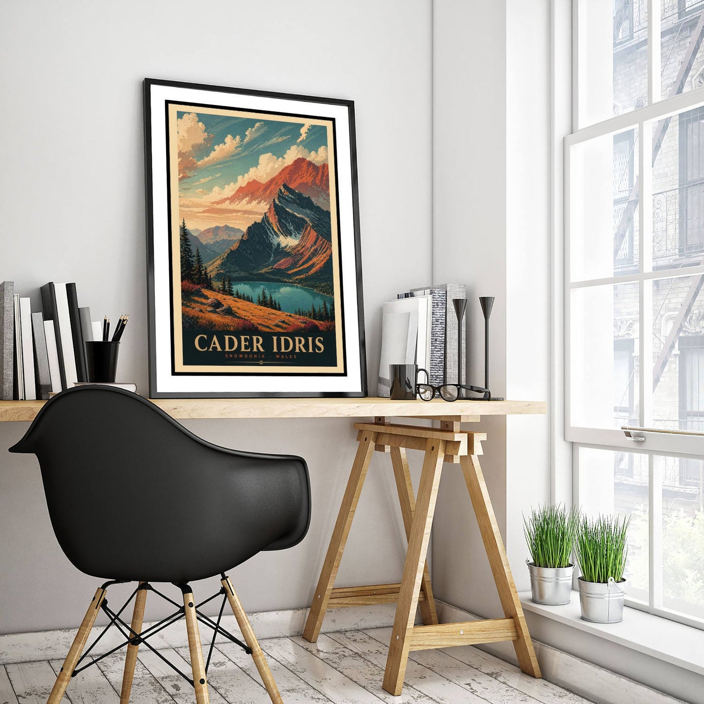 Cader Idris Travel Poster - Snowdonia Wales Art Print - Vintage Mountain Illustration - Autumn Welsh Landscape V3 1/3