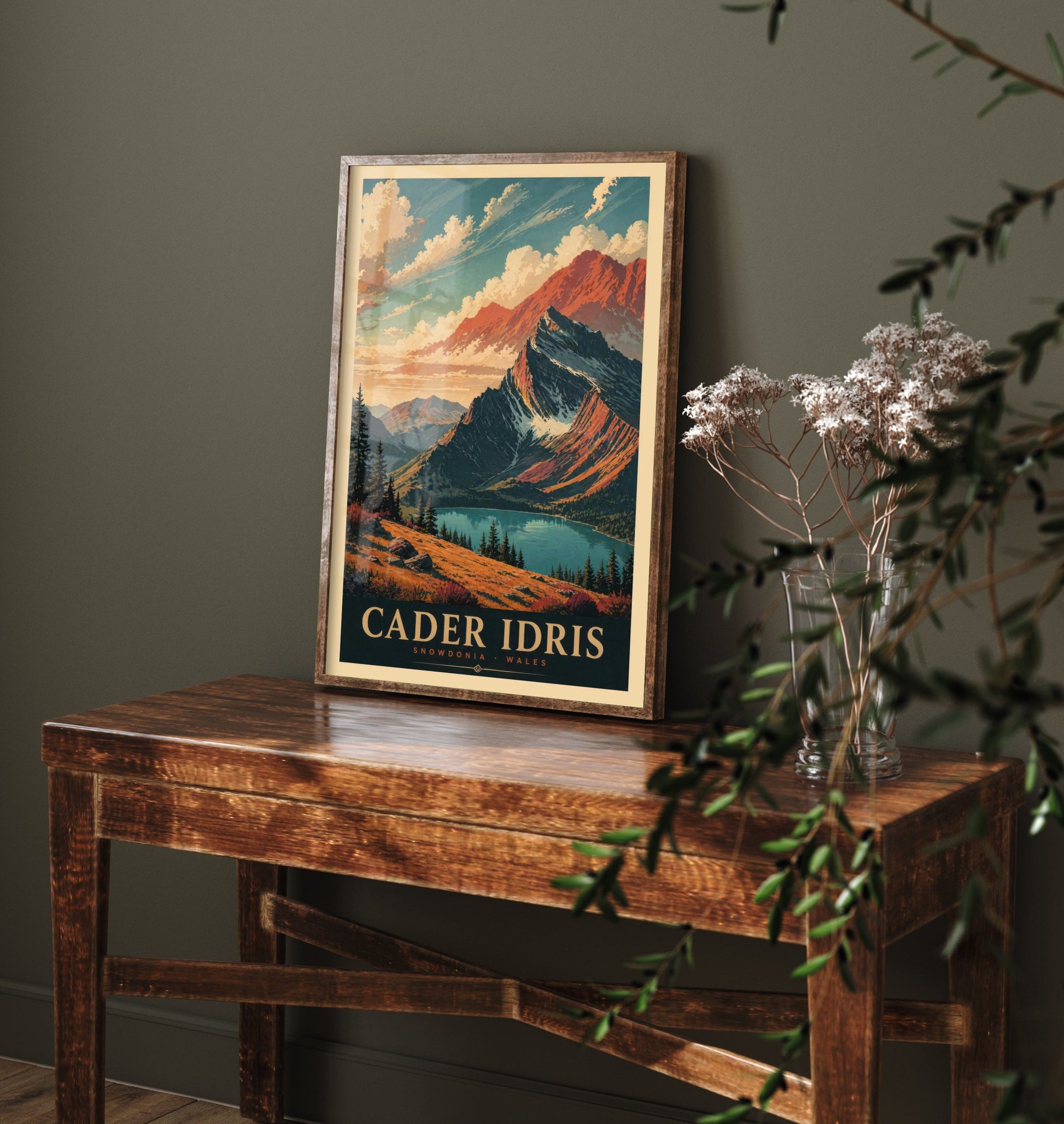 Cader Idris Travel Poster - Snowdonia Wales Art Print - Vintage Mountain Illustration - Autumn Welsh Landscape V3 1/3