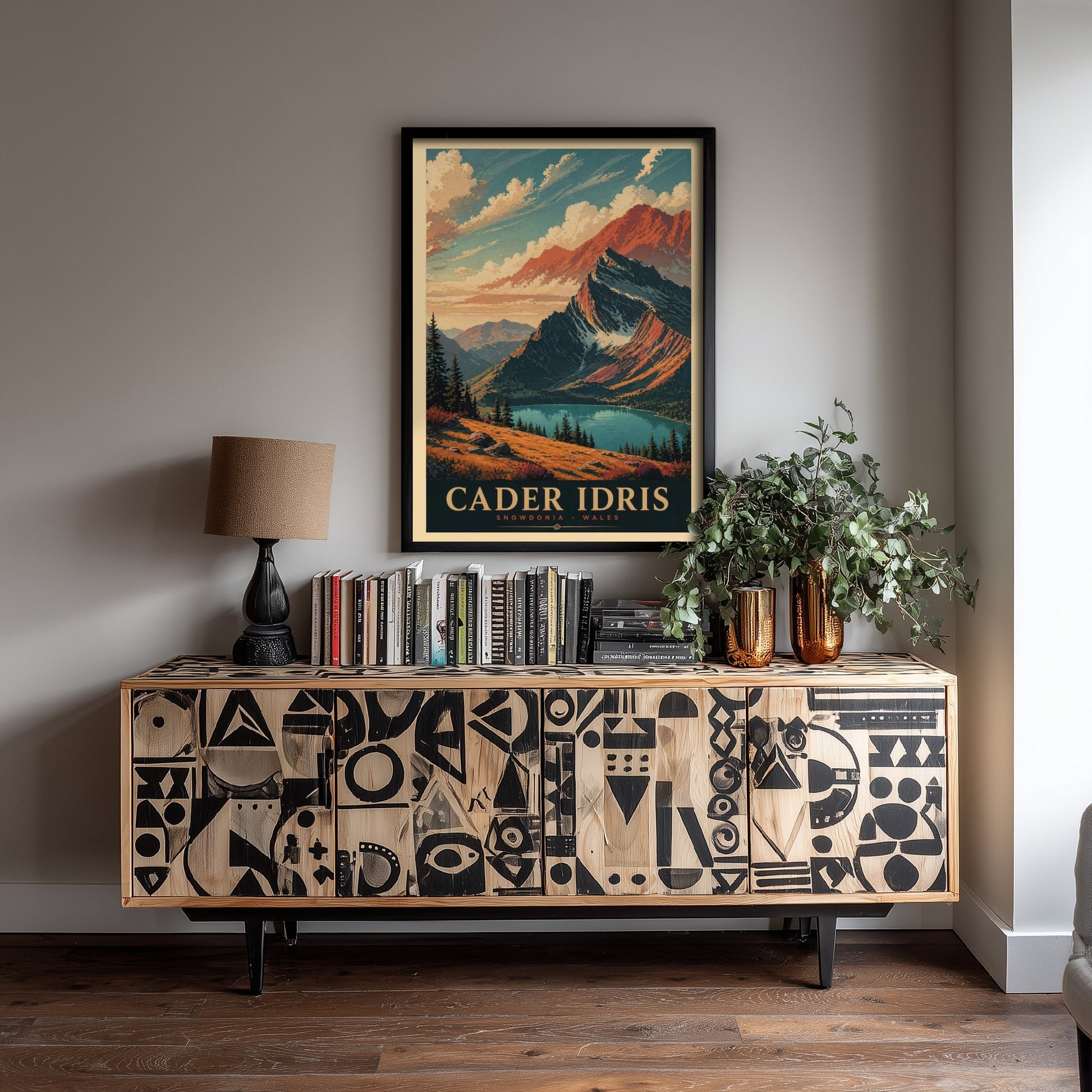 Cader Idris Travel Poster - Snowdonia Wales Art Print - Vintage Mountain Illustration - Autumn Welsh Landscape V3 1/3