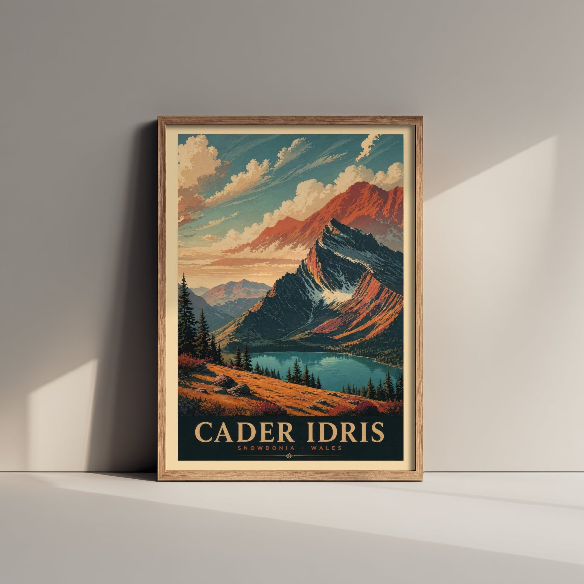 Cader Idris Travel Poster - Snowdonia Wales Art Print - Vintage Mountain Illustration - Autumn Welsh Landscape V3 1/3