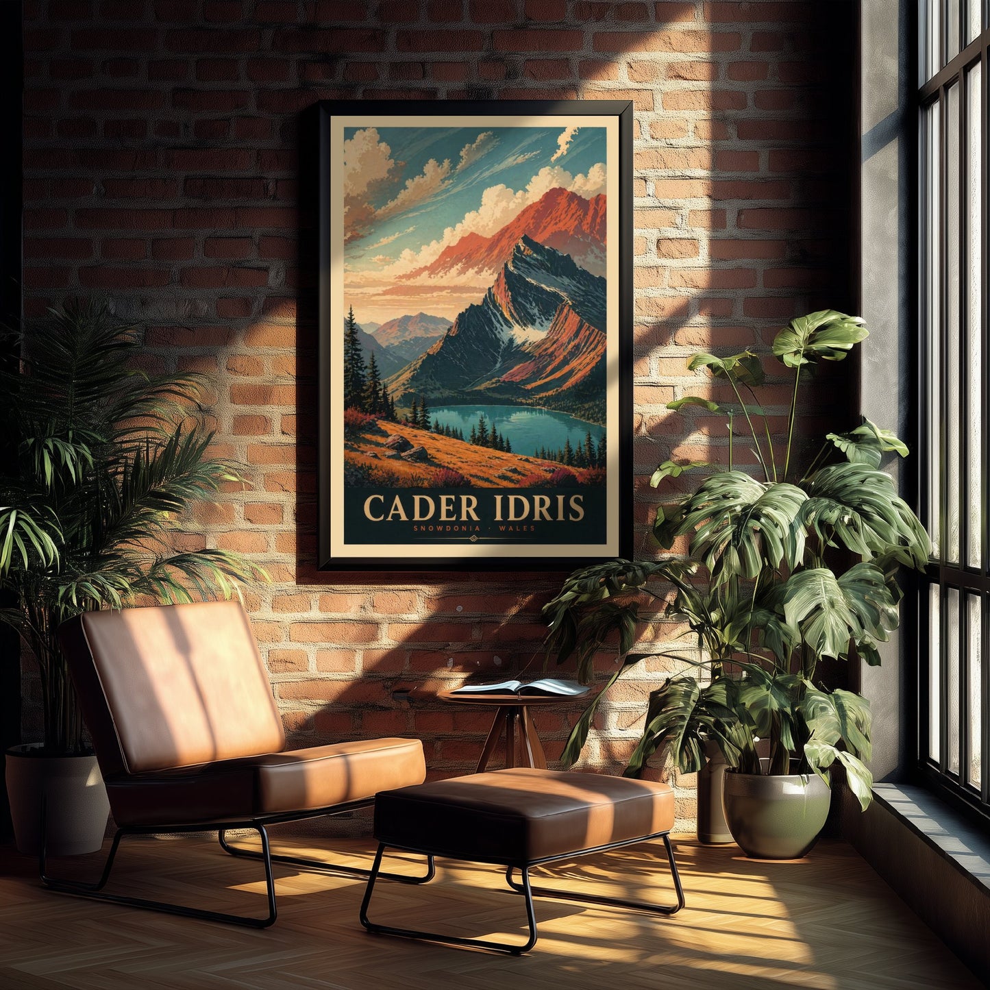 Cader Idris Travel Poster - Snowdonia Wales Art Print - Vintage Mountain Illustration - Autumn Welsh Landscape V3 1/3