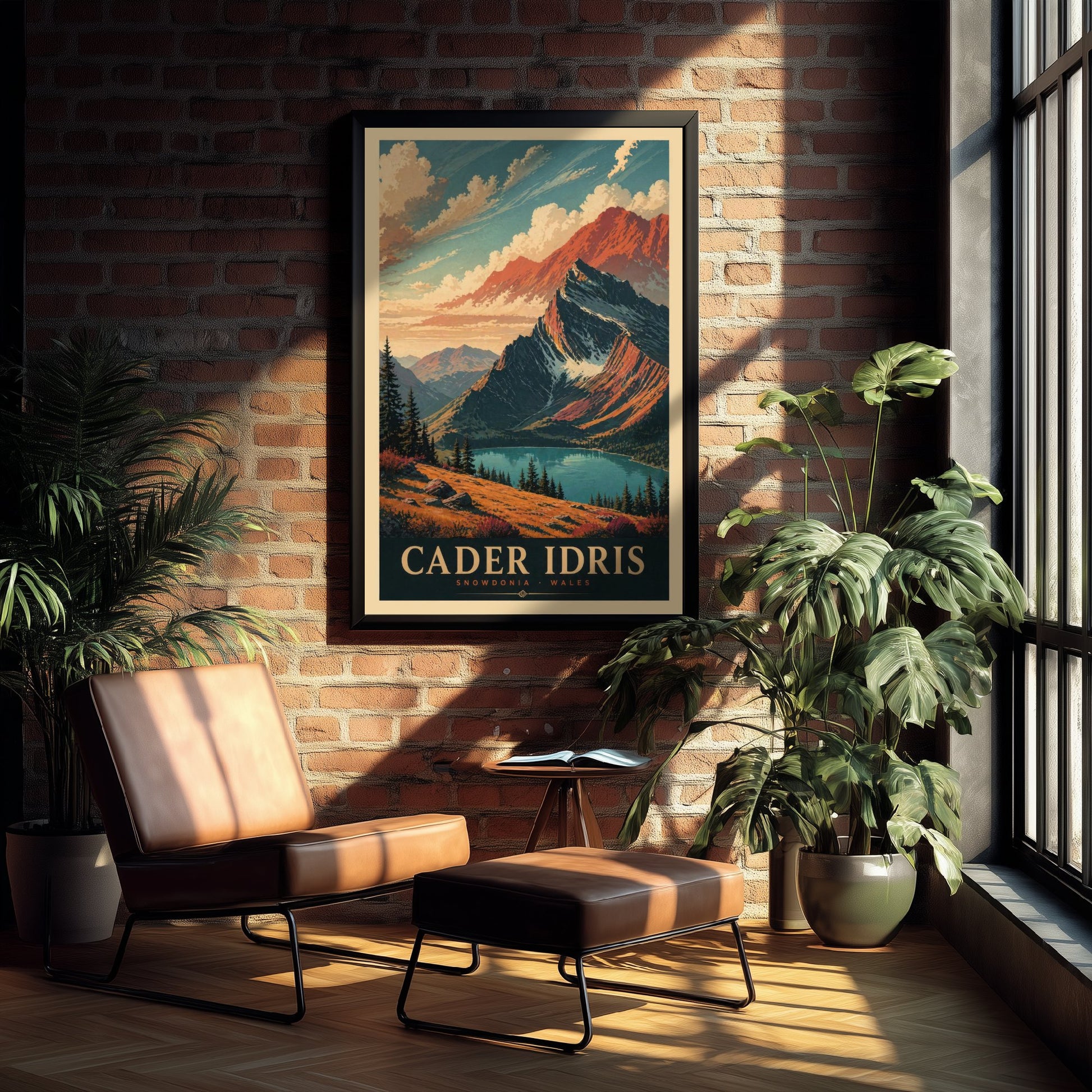 Cader Idris Travel Poster - Snowdonia Wales Art Print - Vintage Mountain Illustration - Autumn Welsh Landscape V3 1/3