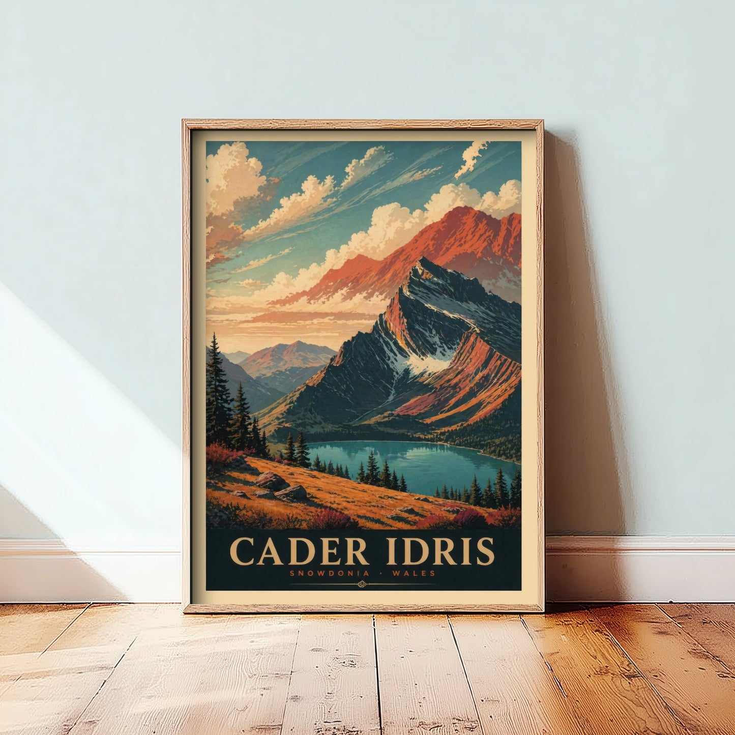 Cader Idris Travel Poster - Snowdonia Wales Art Print - Vintage Mountain Illustration - Autumn Welsh Landscape V3 1/3