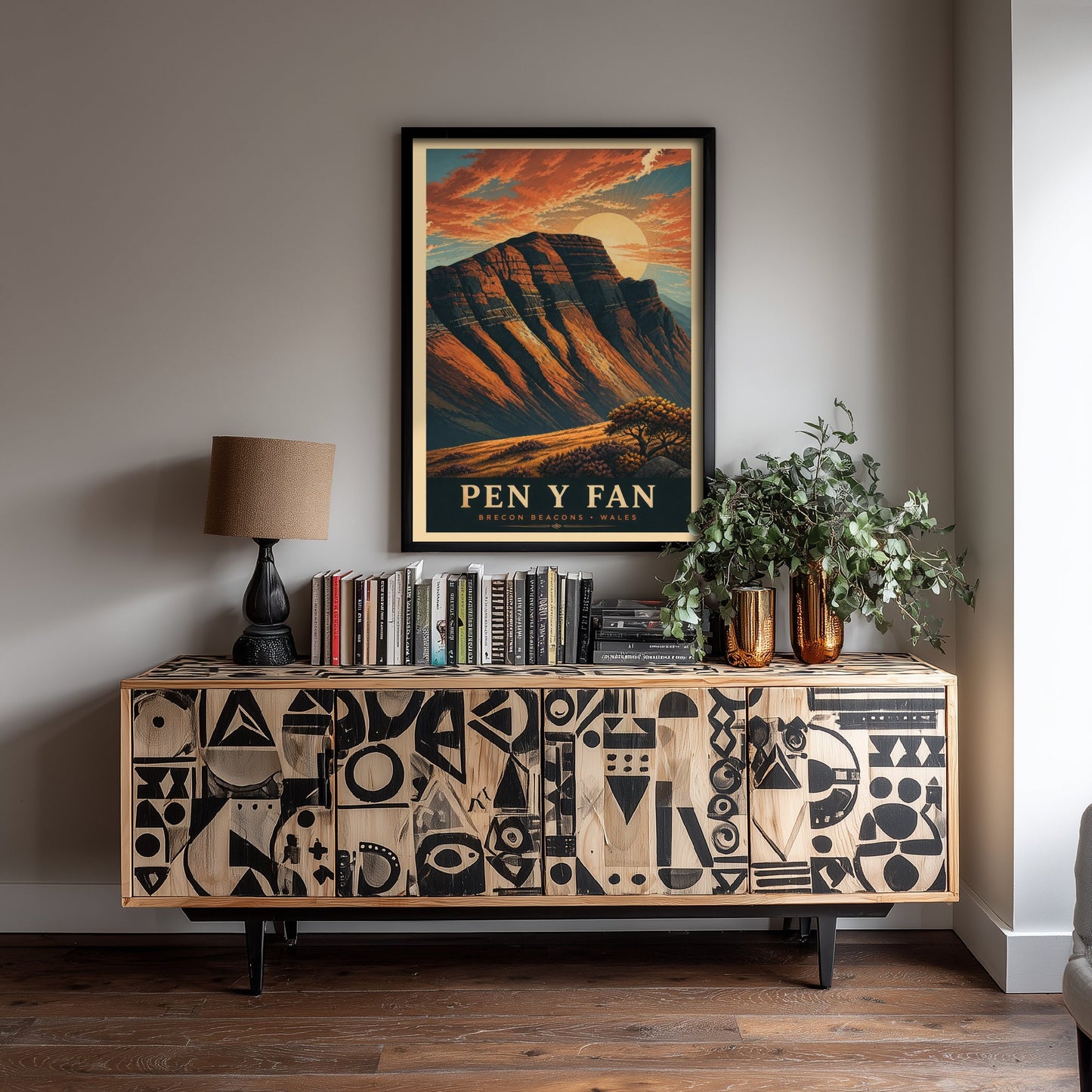 Pen y Fan Travel Poster - Brecon Beacons Wales Art Print - Vintage Mountain Illustration - Autumn Sunset V3 2/3