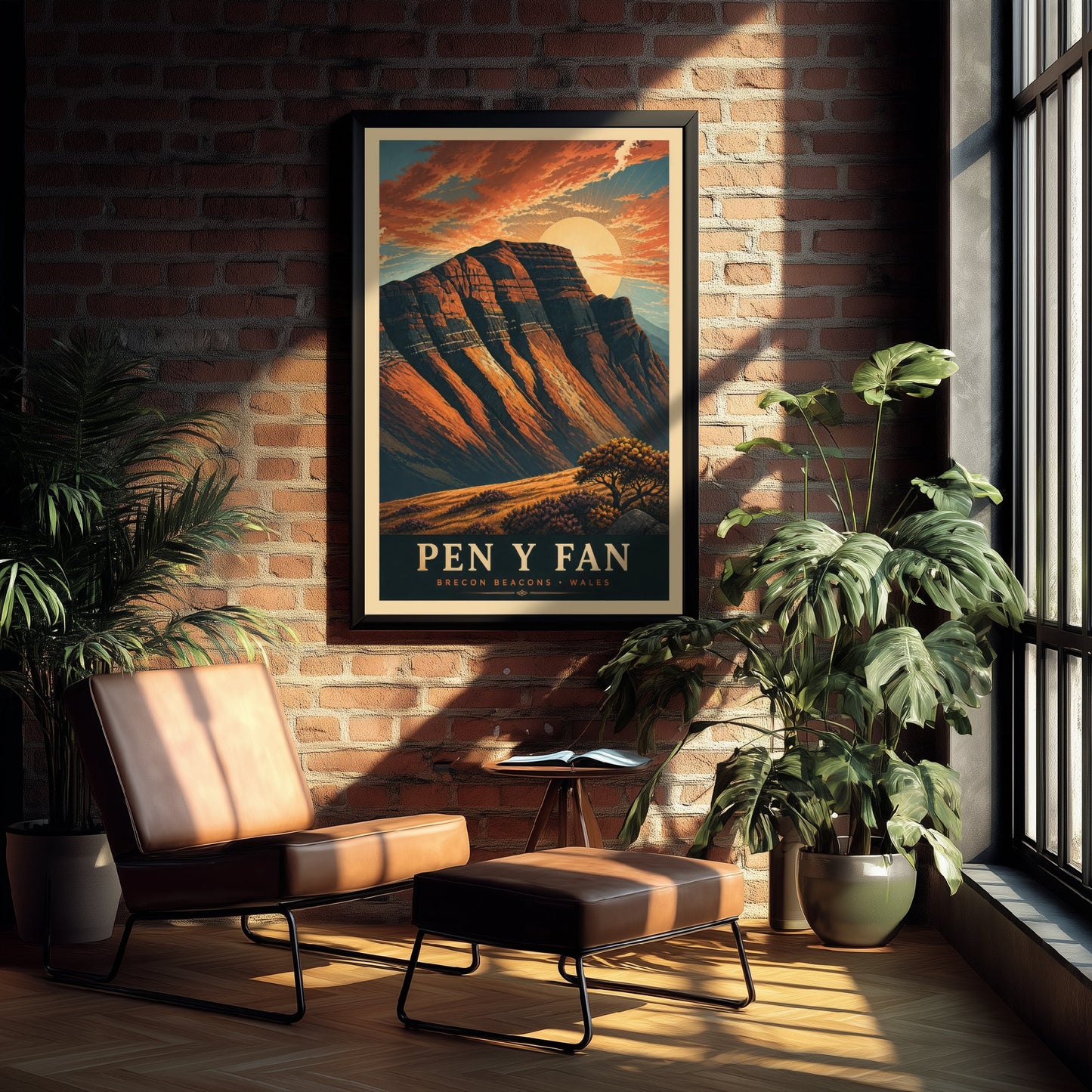 Pen y Fan Travel Poster - Brecon Beacons Wales Art Print - Vintage Mountain Illustration - Autumn Sunset V3 2/3