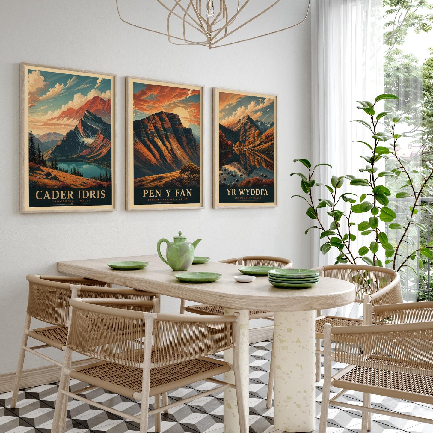 Peaks of Wales Set of Three Travel Posters - Cader Idris, Pen y Fan, Yr Wyddfa - 3 Detailed Autumn Mountain Art Prints - Painting V3