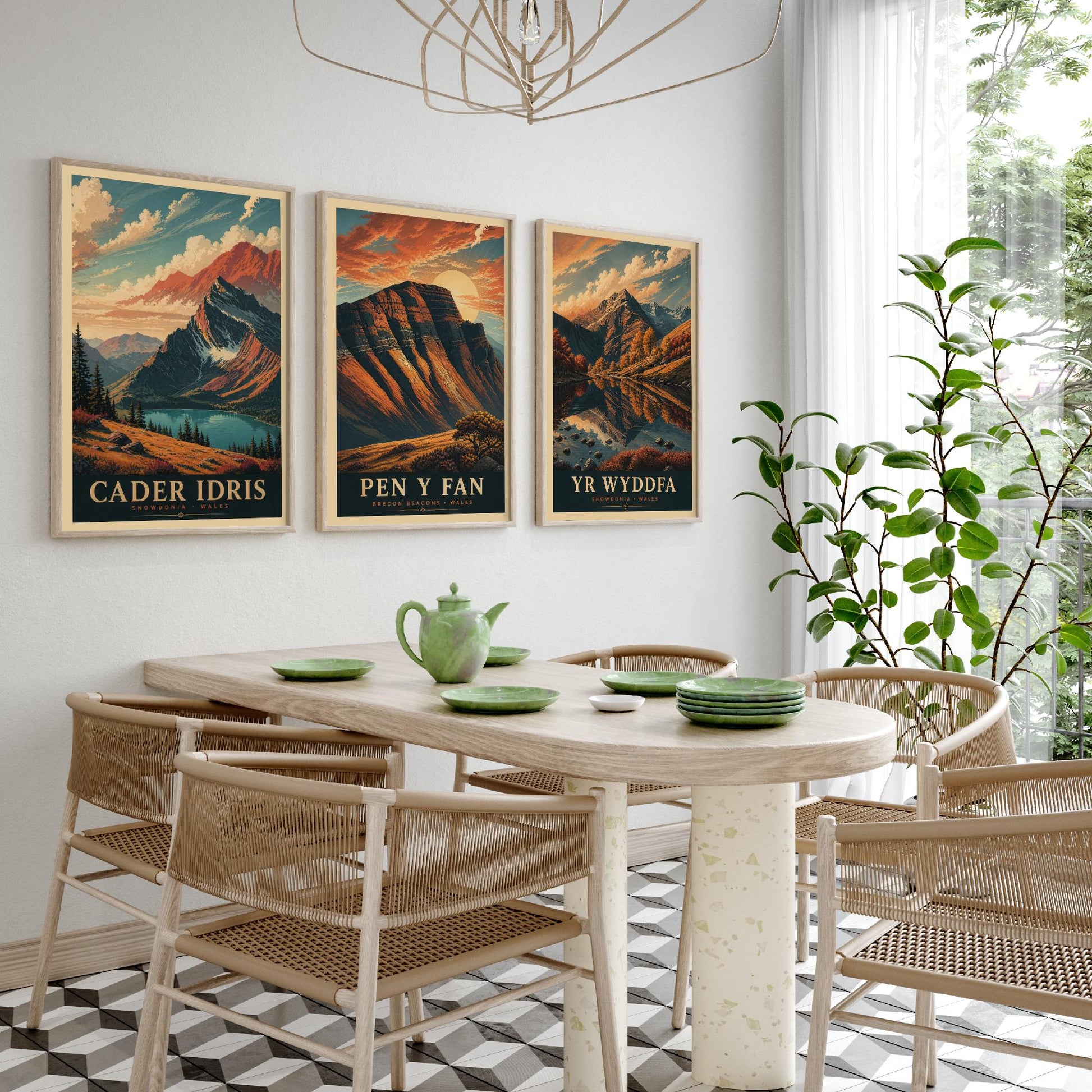 Peaks of Wales Set of Three Travel Posters - Cader Idris, Pen y Fan, Yr Wyddfa - 3 Detailed Autumn Mountain Art Prints - Painting V3