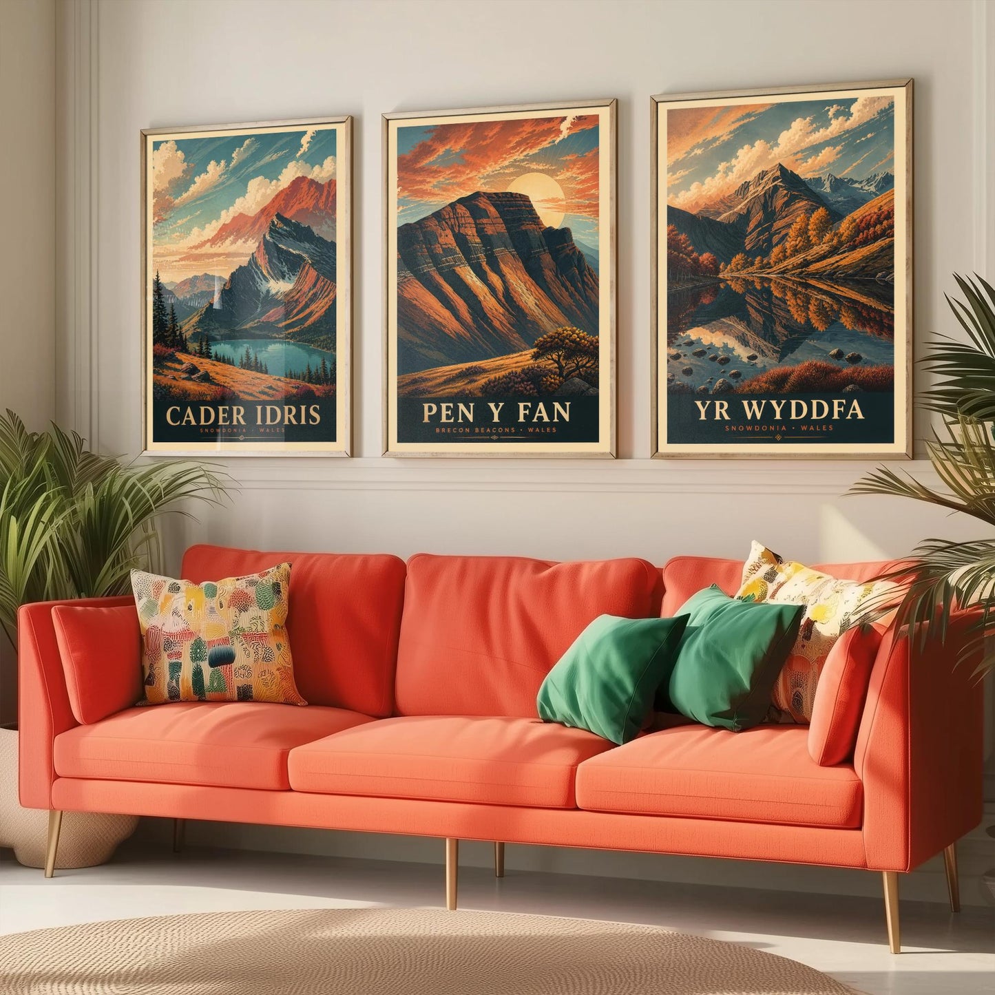 Peaks of Wales Set of Three Travel Posters - Cader Idris, Pen y Fan, Yr Wyddfa - 3 Detailed Autumn Mountain Art Prints - Painting V3