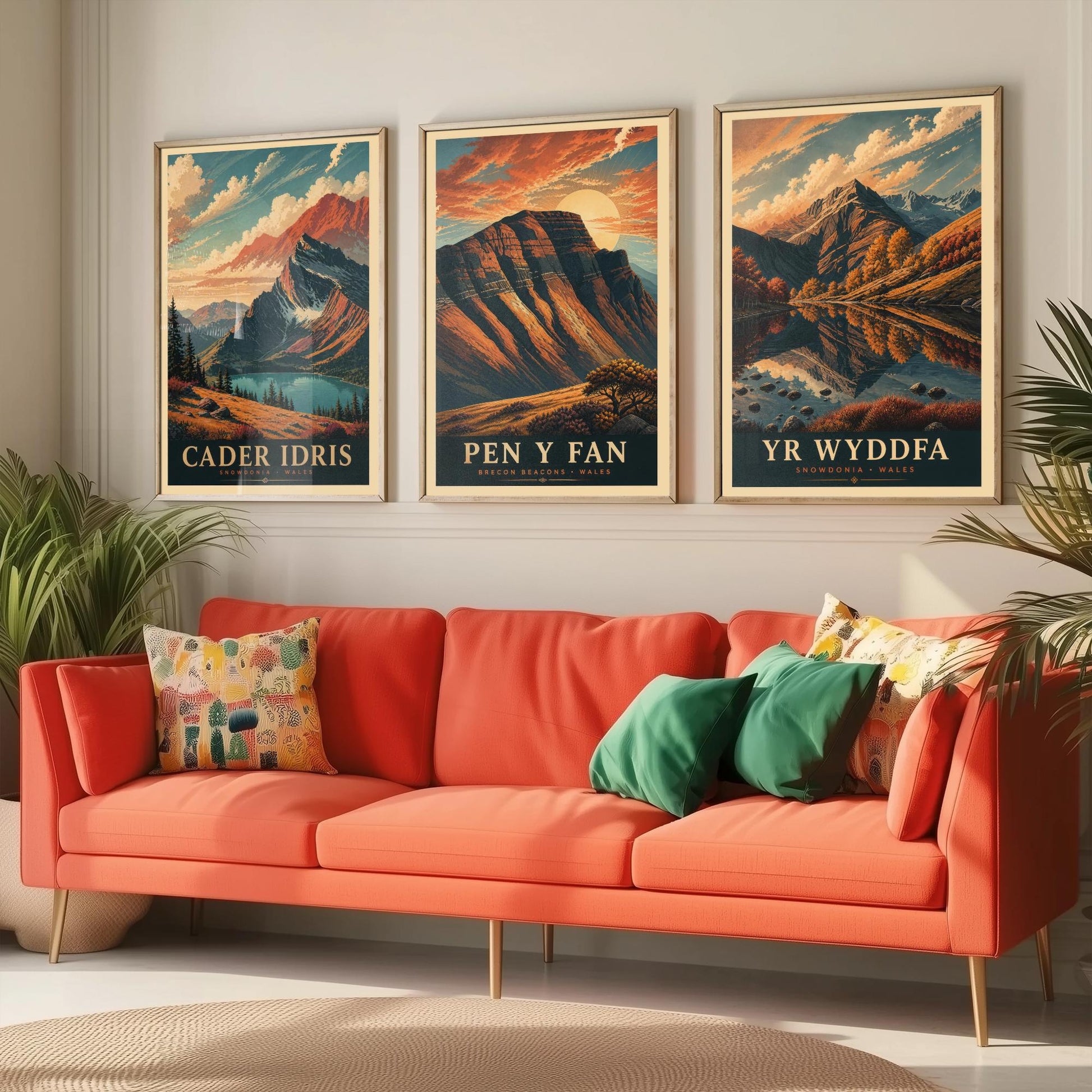 Peaks of Wales Set of Three Travel Posters - Cader Idris, Pen y Fan, Yr Wyddfa - 3 Detailed Autumn Mountain Art Prints - Painting V3
