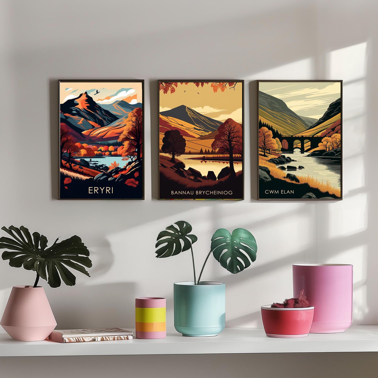 Autumn in Wales Set of Three Art Prints - Eryri, Bannau Brycheiniog, Cwm Elan - 3 Welsh Landscape Posters - Fall Illustration